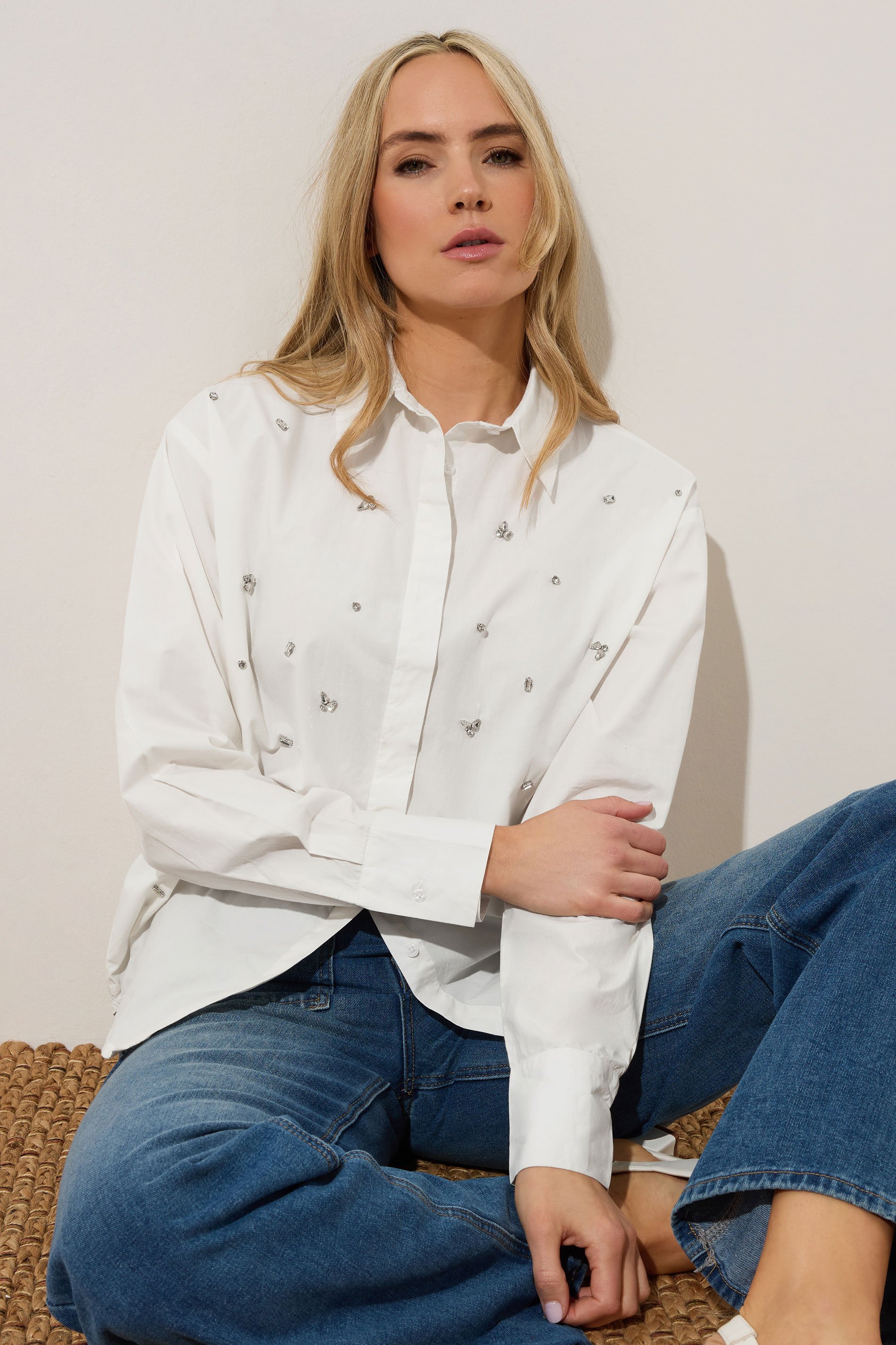 LTS Tall White Embellished Long Sleeve Shirt | Long Tall Sally 2