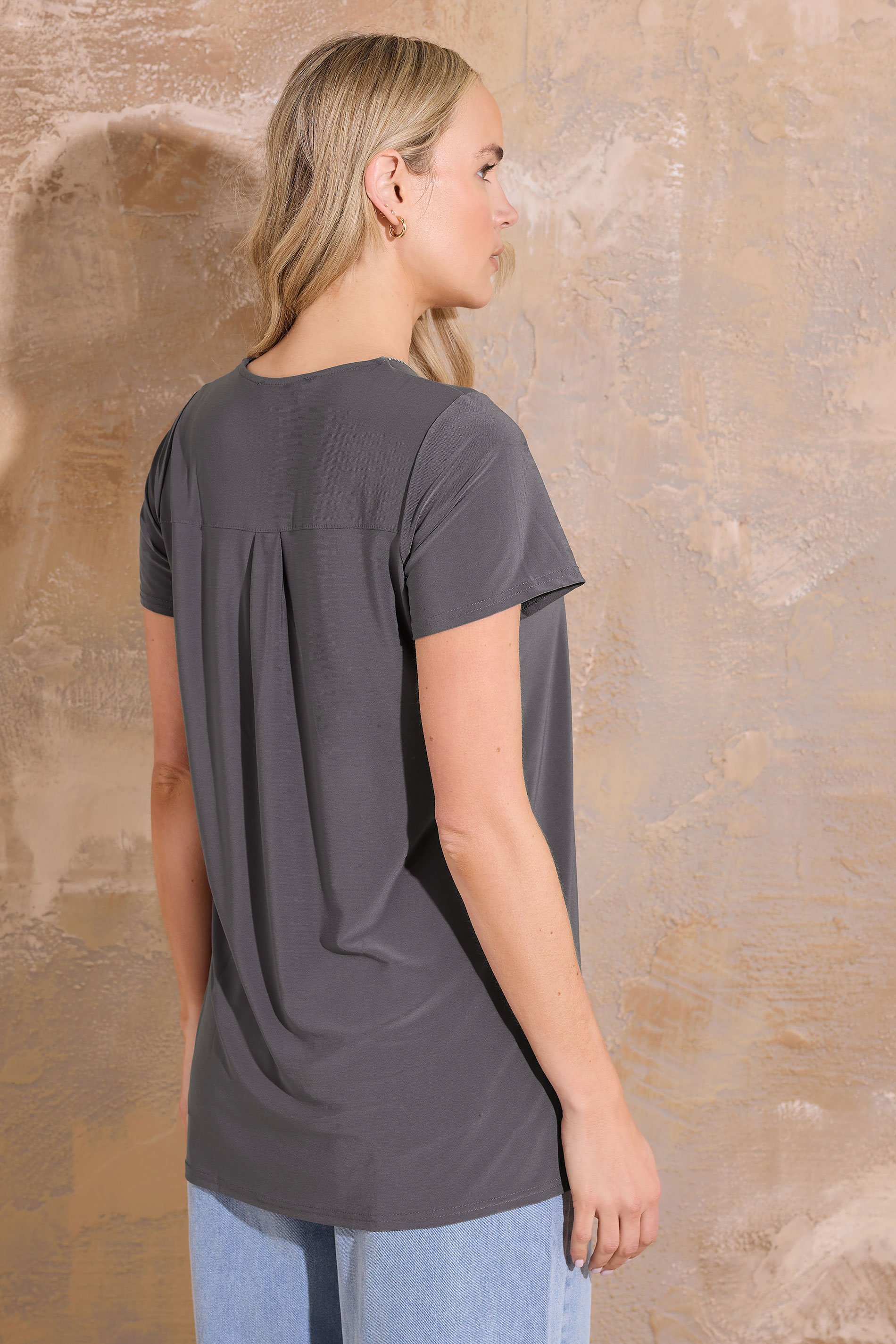LTS Tall Women's Charcoal Grey Zip Detail T-Shirt | Long Tall Sally 3