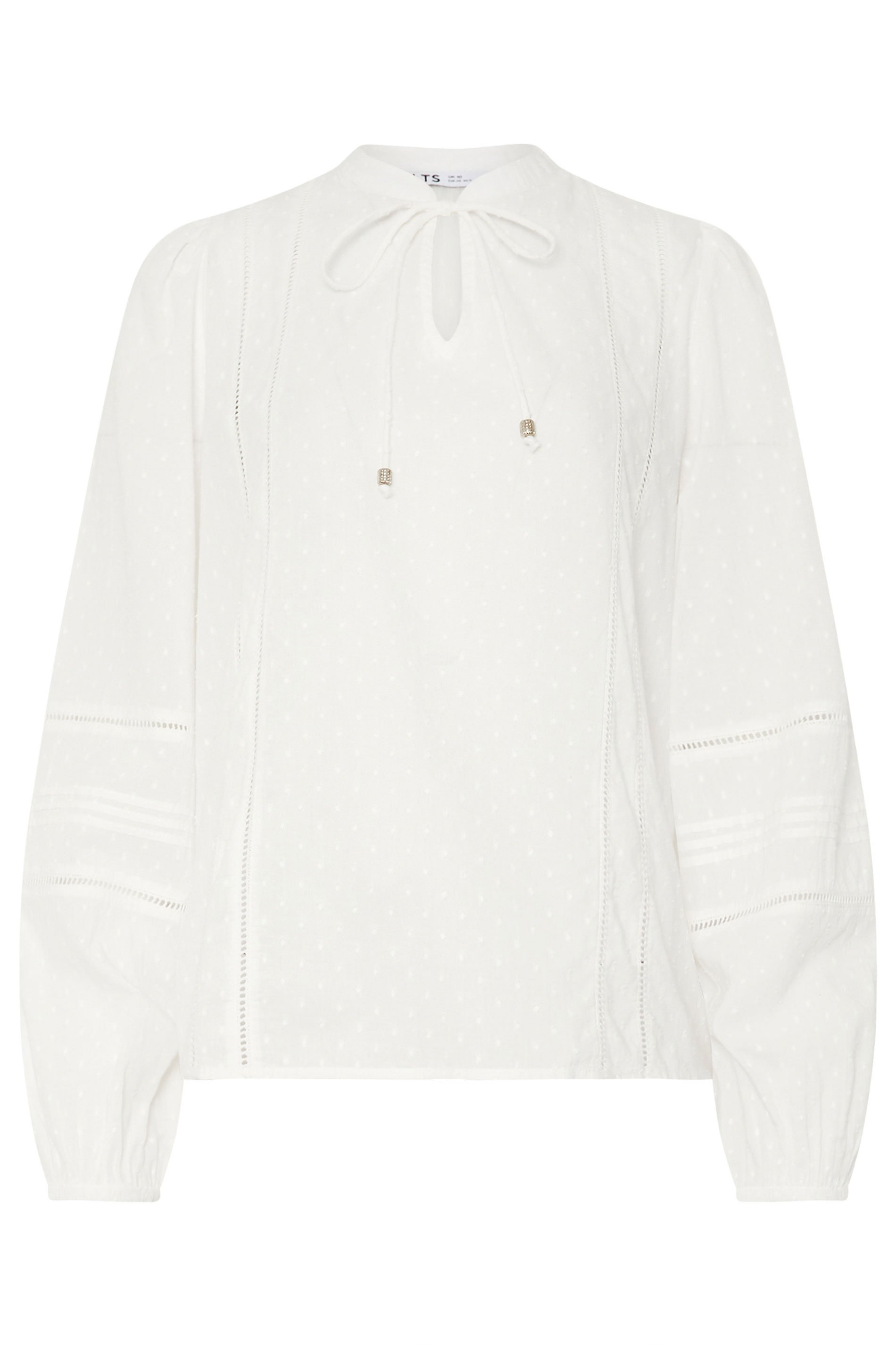 LTS Tall White Cotton Dobby Tie Neck Blouse | Long Tall Sally 7