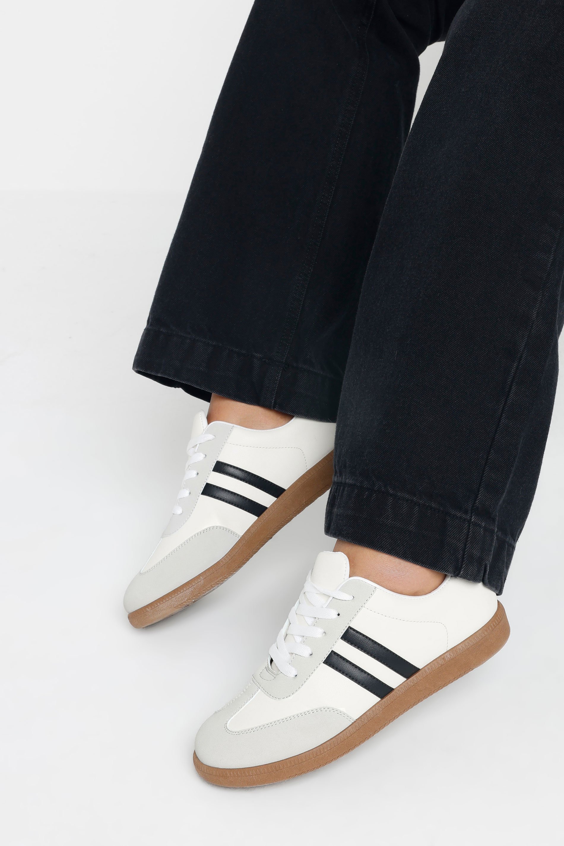 White Retro Stripe Trainers In Extra Wide EEE Fit | Yours Clothing 2