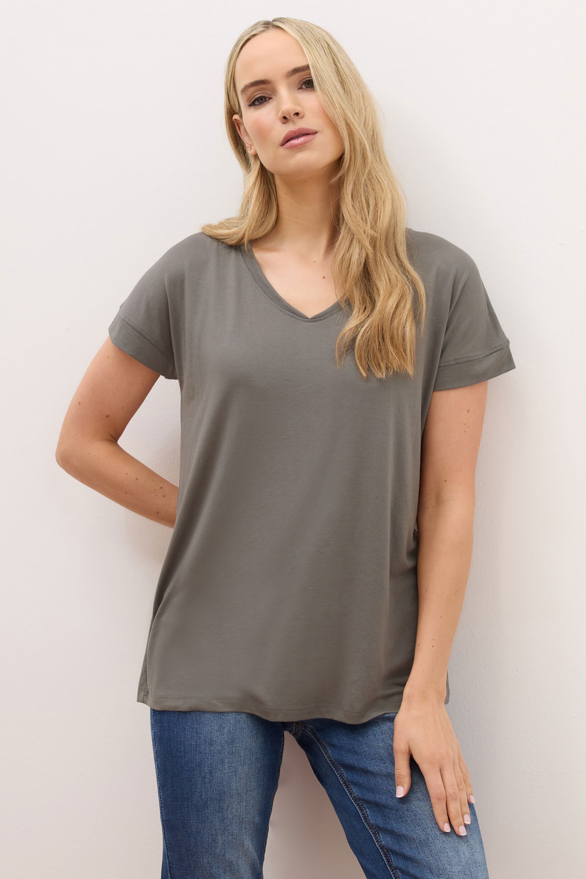 LTS PREMIUM Tall Grey V-Neck Modal T-Shirts | Long Tall Sally 1
