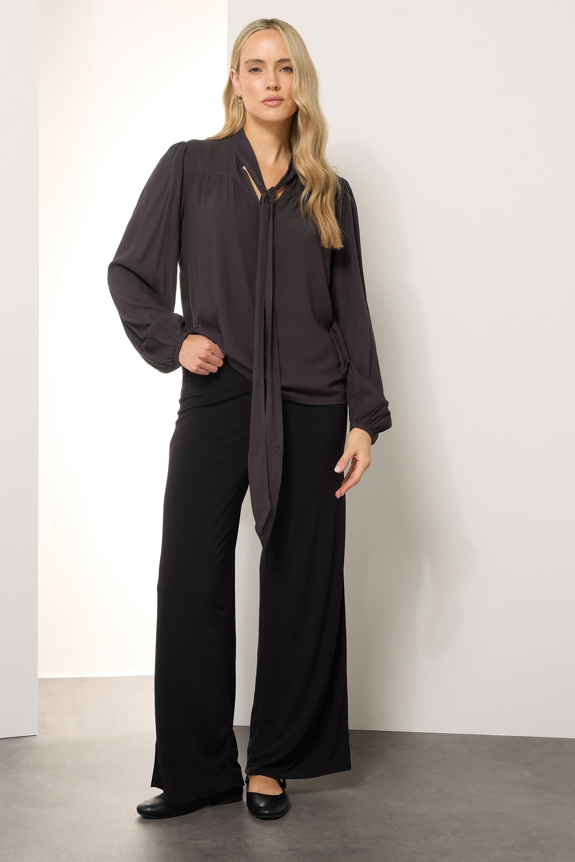 LTS Tall Dark Purple Acid Wash Tie Neck Blouse | Long Tall Sally 3