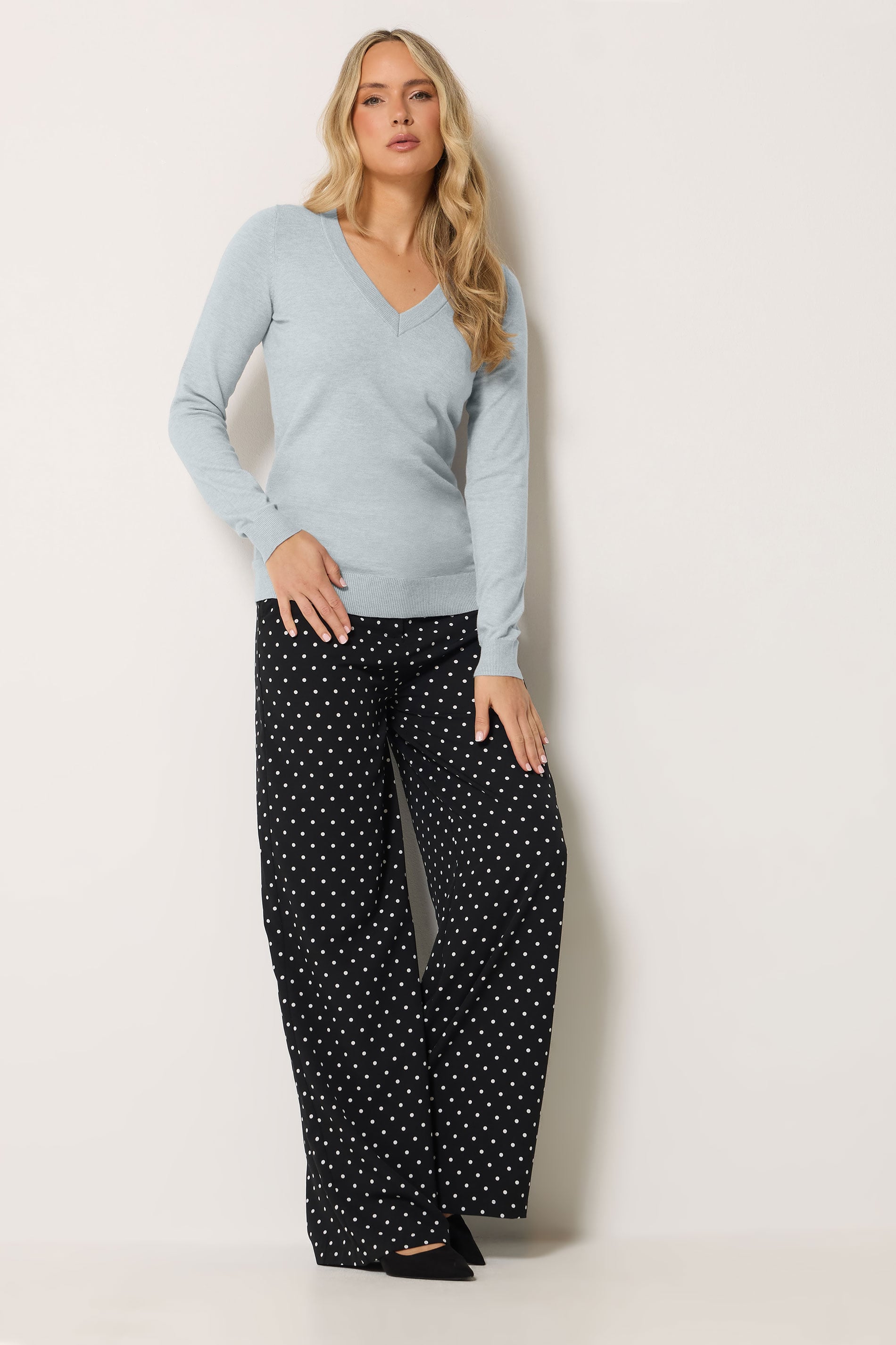 LTS Tall Women's Grey Fine Knit V-Neck Jumper | Long Tall Sally 1