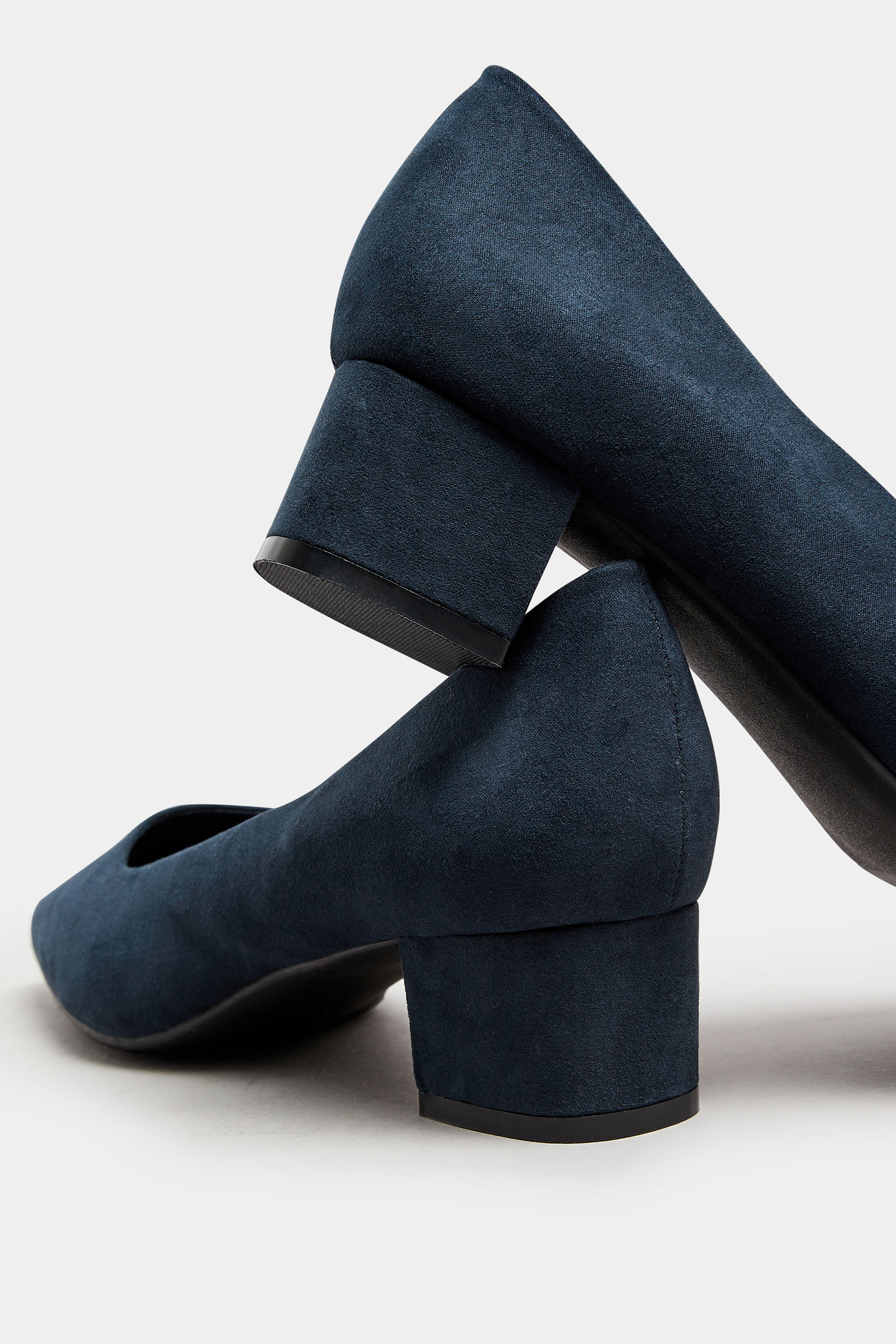Navy Blue Faux Suede Mid Block Heel Court Shoes In Extra Wide EEE Fit | Yours Clothing 4