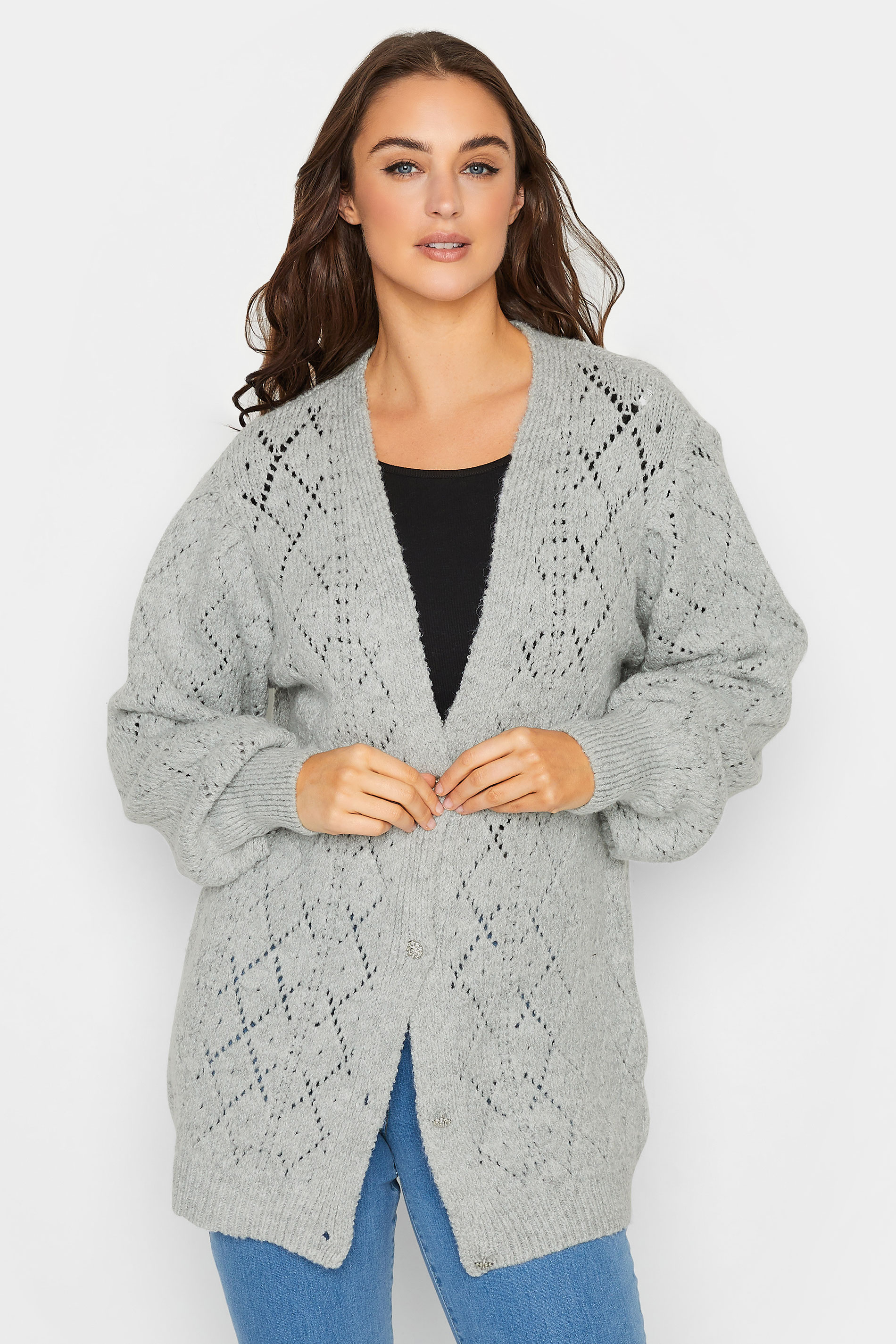 LTS Tall Women's Grey Pointelle Cardigan | Long Tall Sally 1