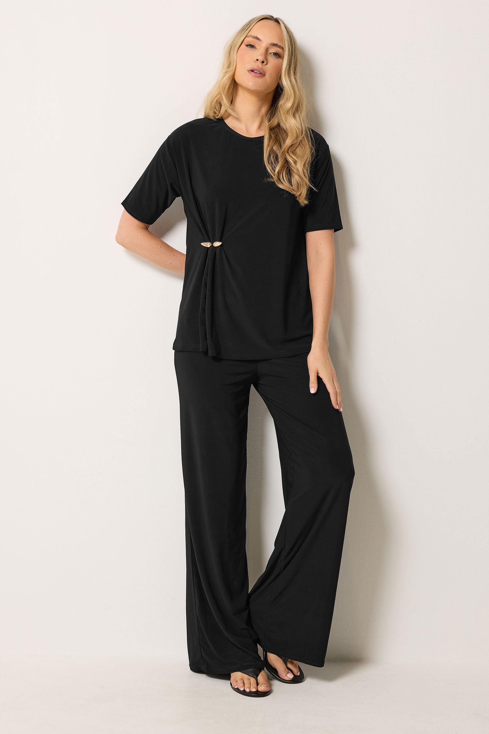 LTS Tall Women's Set Black Oversized T-Shirt & Wide Leg Trousers | Long Tall Sally 3