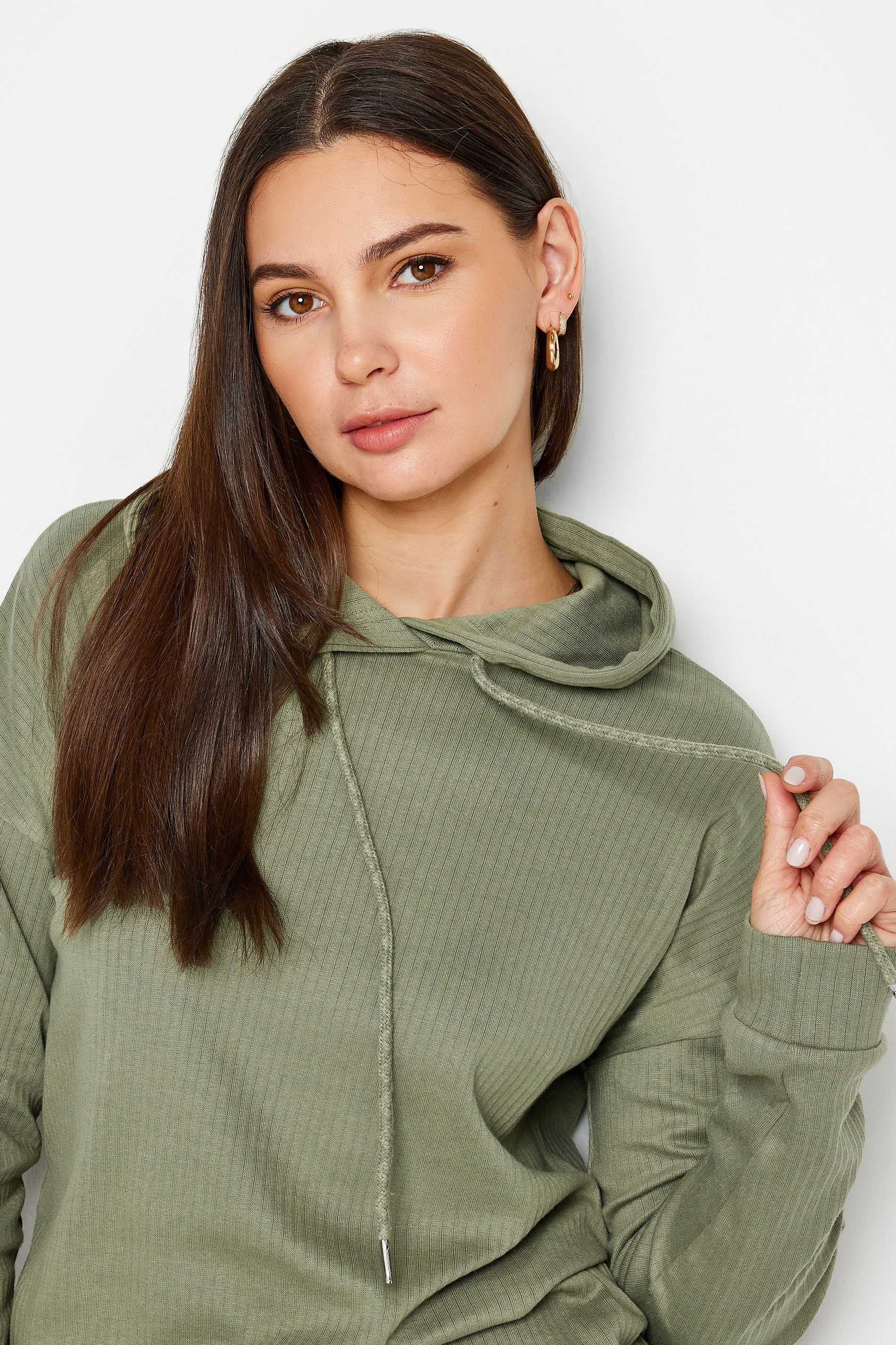 LTS Tall Women's Khaki Green Ribbed Cargo Hoodie | Long Tall Sally 4