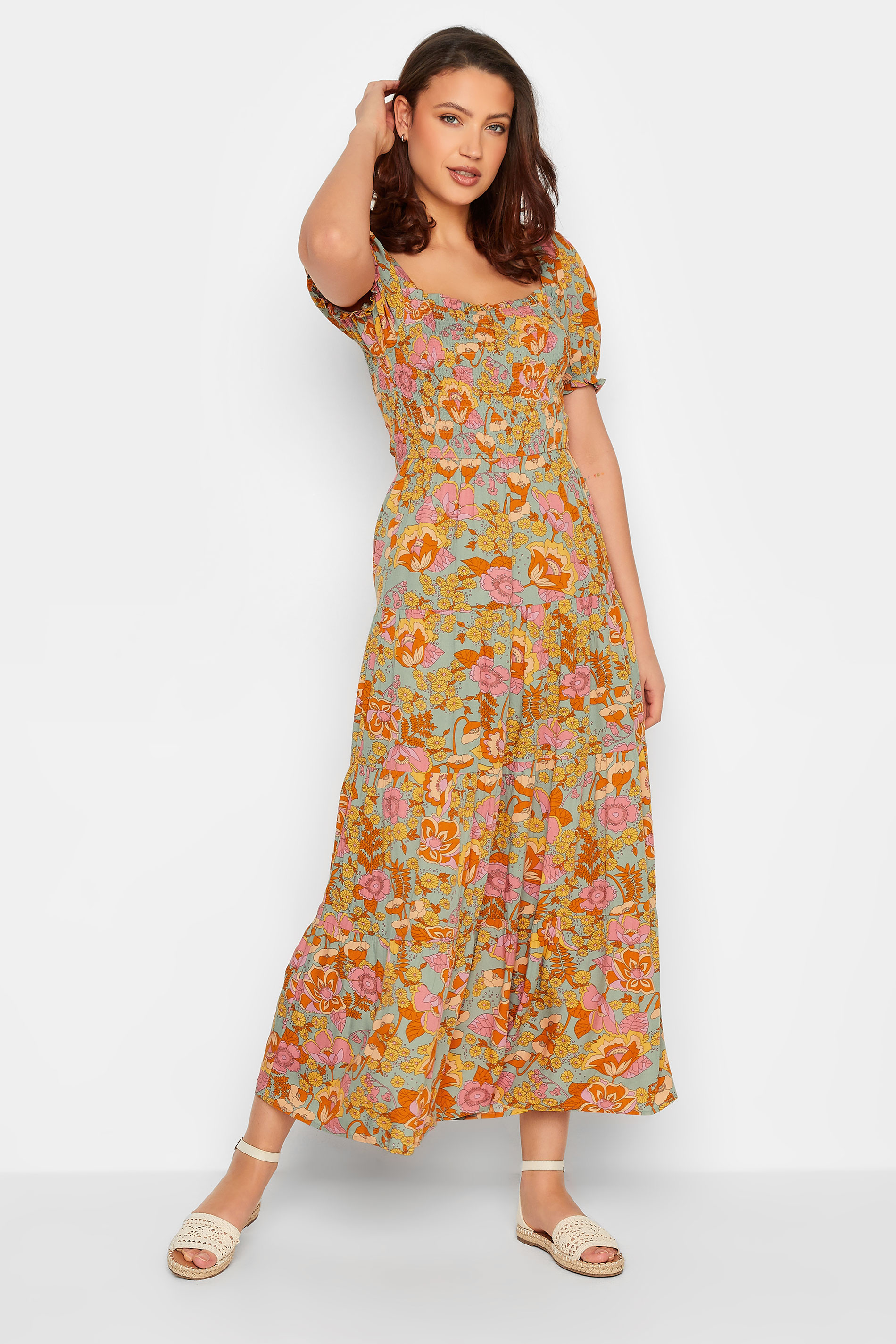 LTS Tall Orange Floral Square Neck Maxi Dress | Long Tall Sally  2
