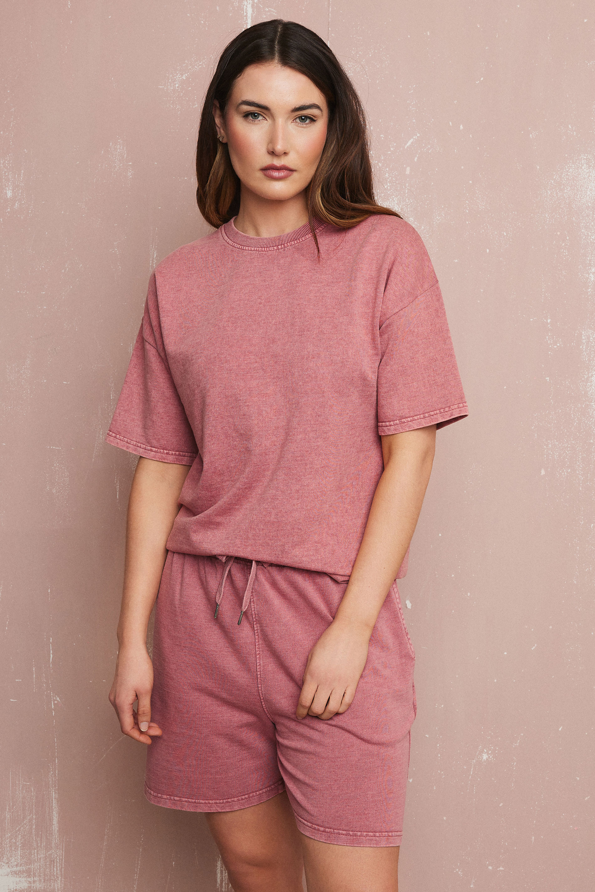 LTS Tall Pink Acid Wash Sweat T-Shirt & Shorts Set | Long Tall Sally 2
