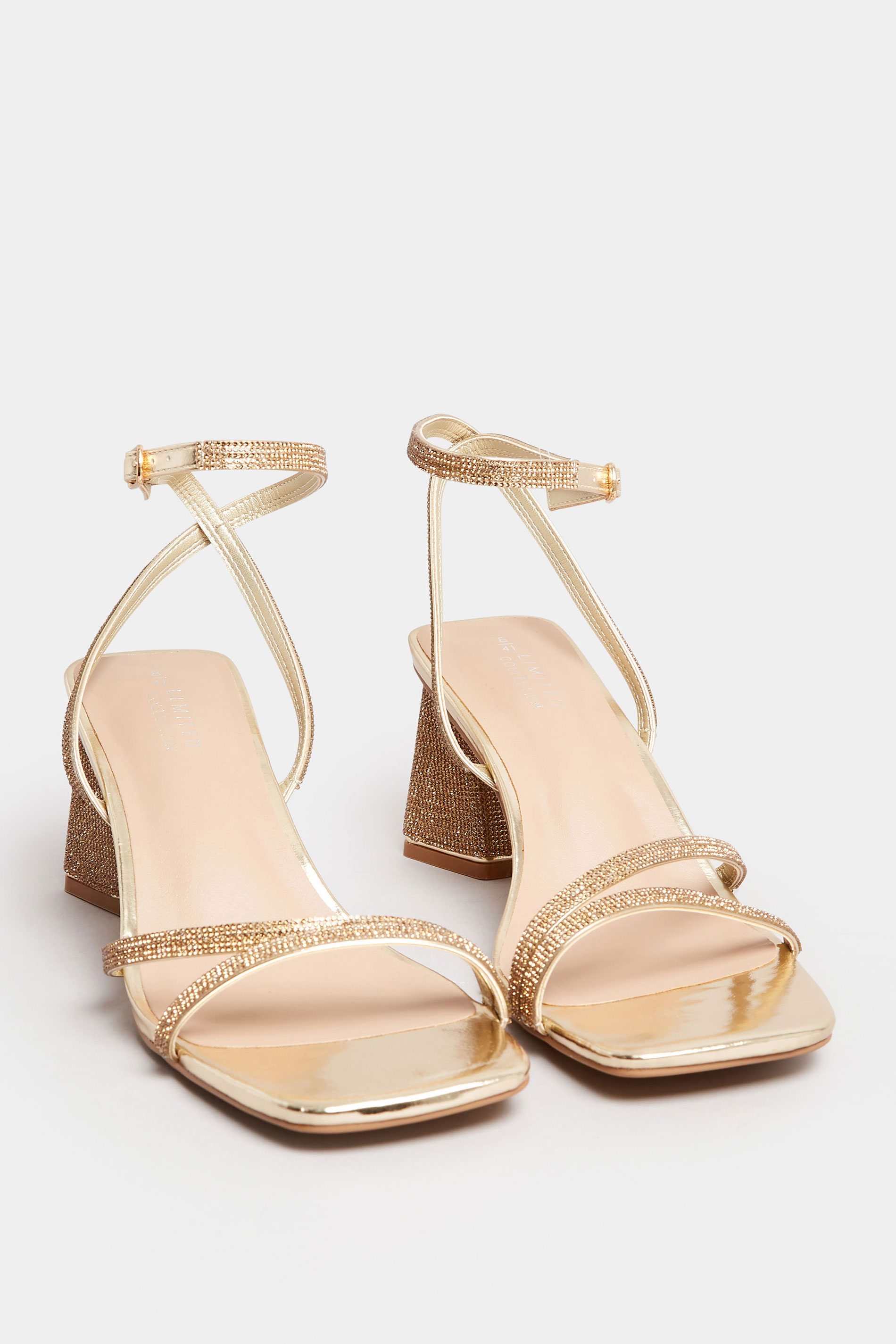 Gold Diamante Strappy Heel Sandals in Wide E Fit & Extra Wide EEE Fit | Yours Clothing 2