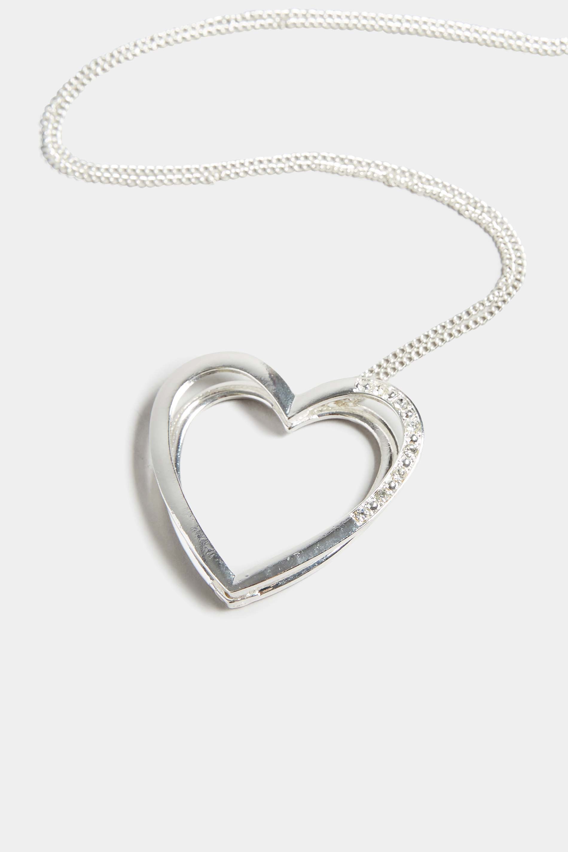 Silver Heart Diamante Pendant Necklace | Yours Clothing 3