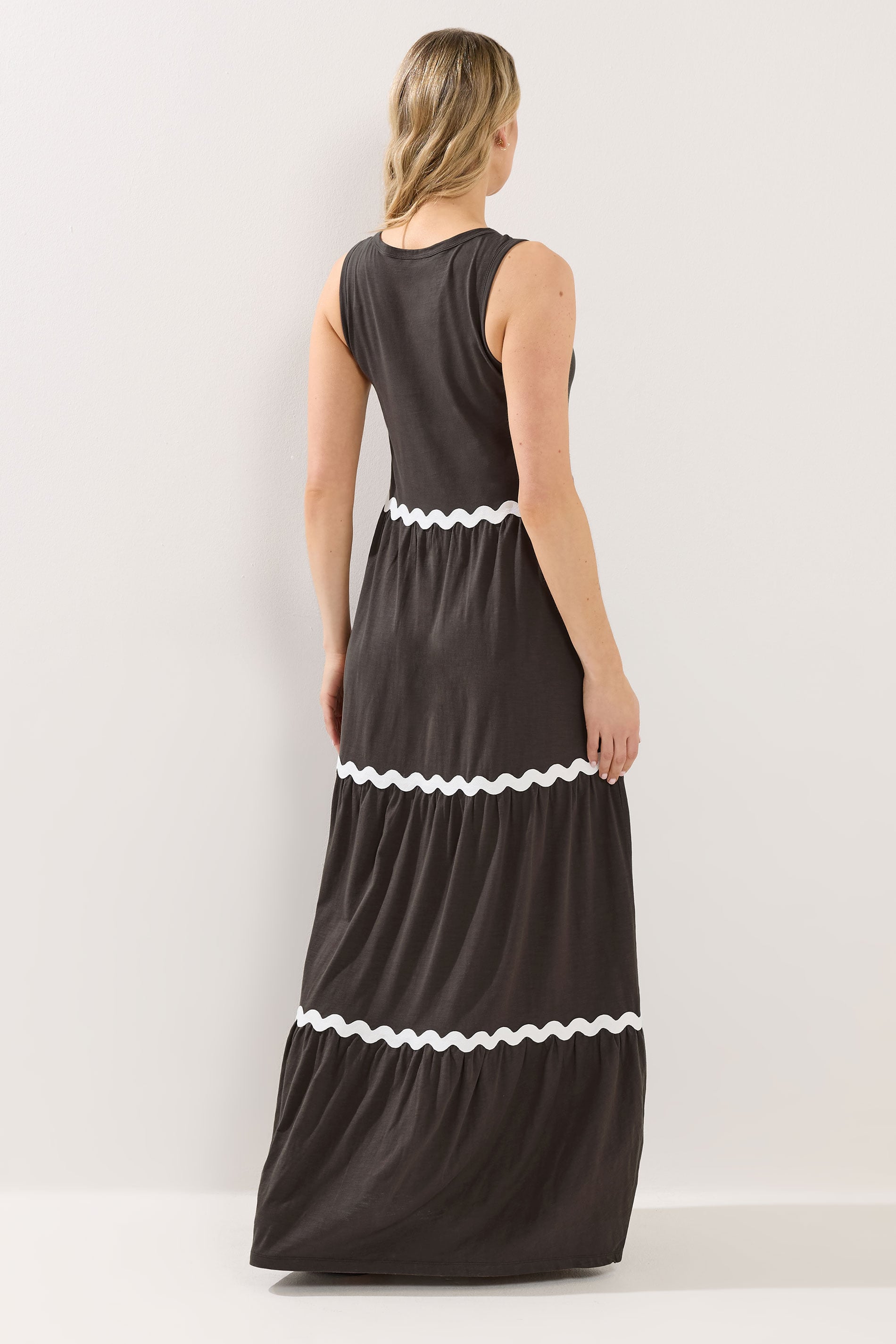 LTS Tall Women's Chocolate Brown Contrast Swirl Tiered Cotton Maxi Dress | Long Tall Sally 2