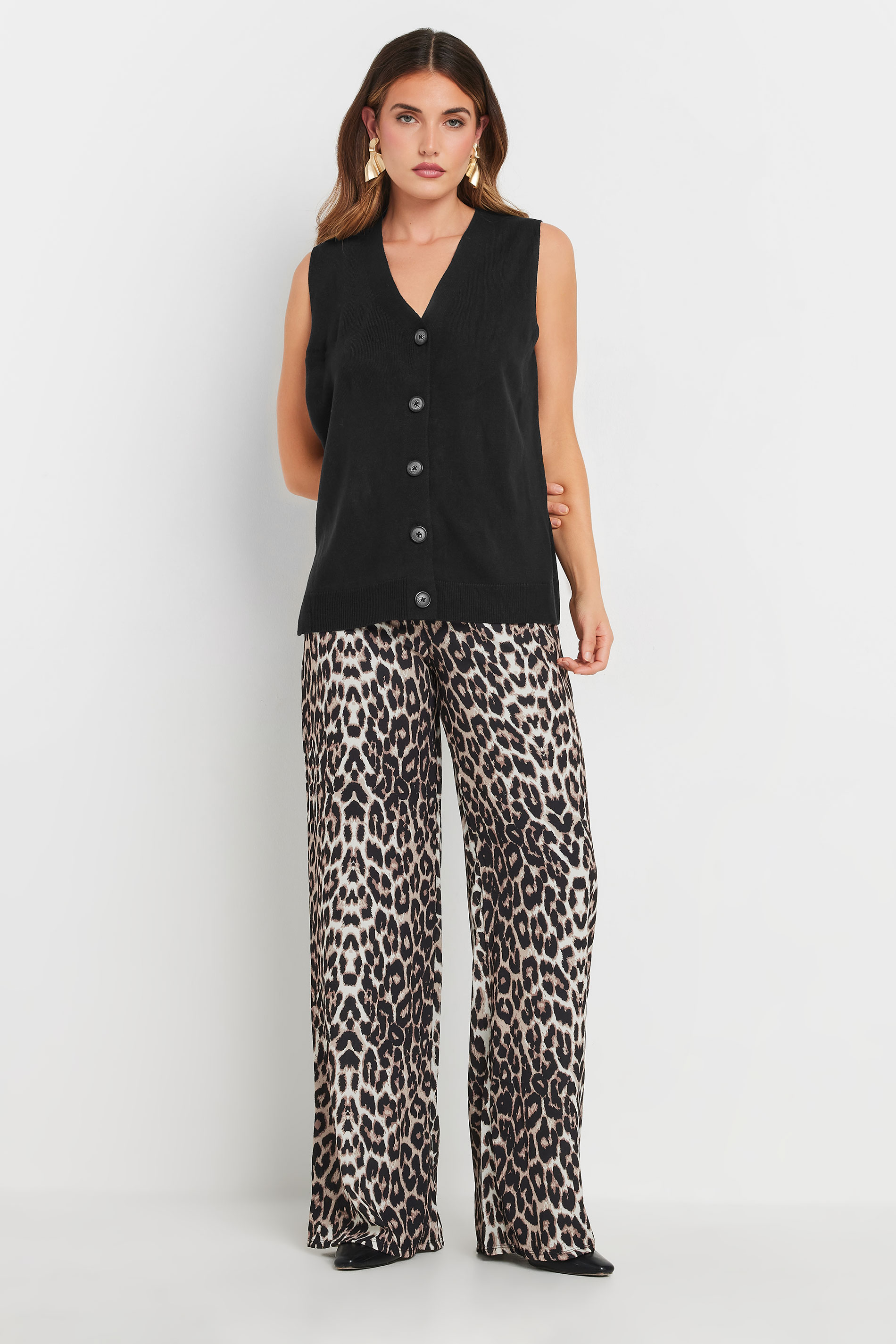 LTS Tall Women's Black Knitted Button Vest Top | Long Tall Sally 3