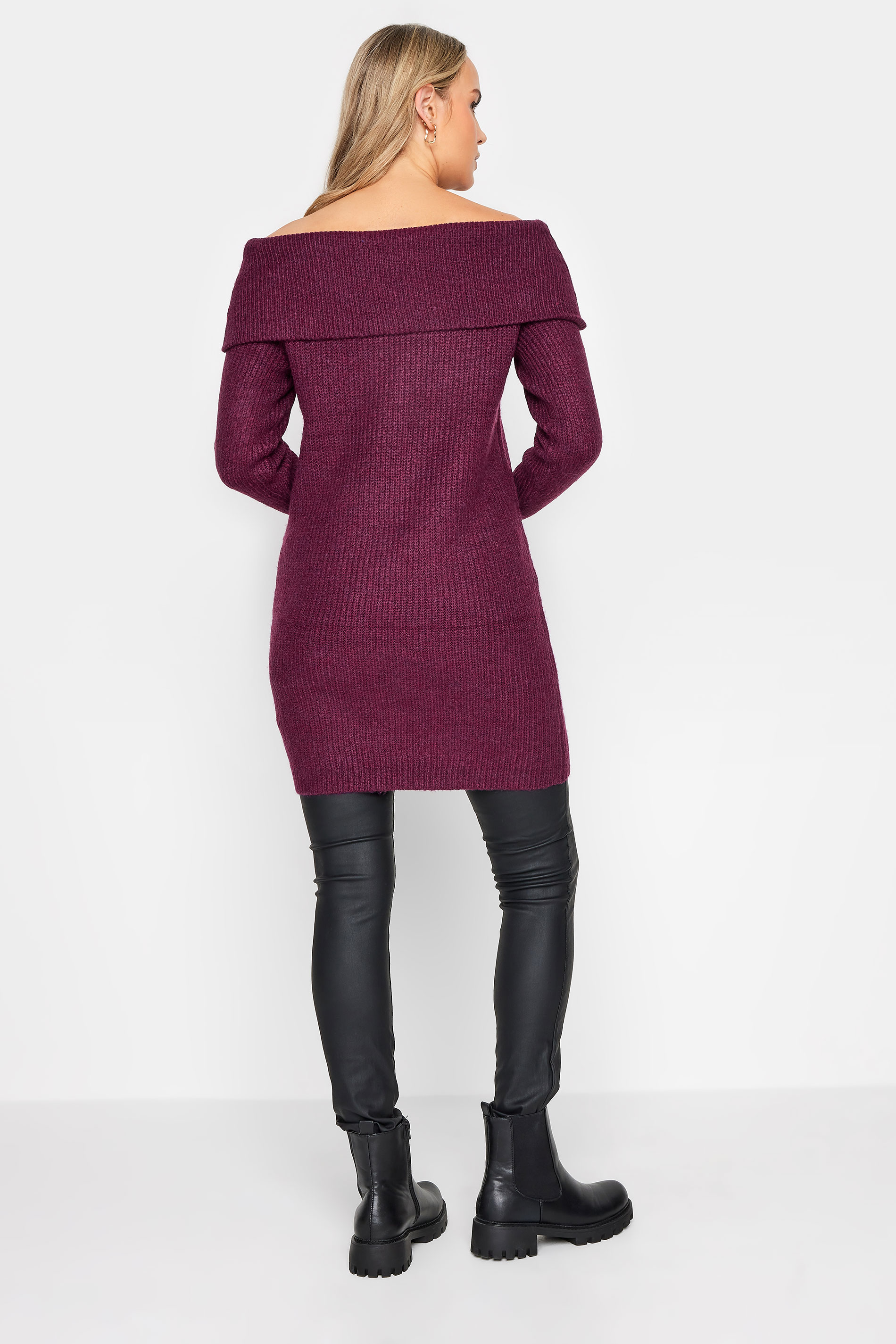 LTS Tall Womens Dark Purple Bardot Mini Jumper Dress | Long Tall Sally 3