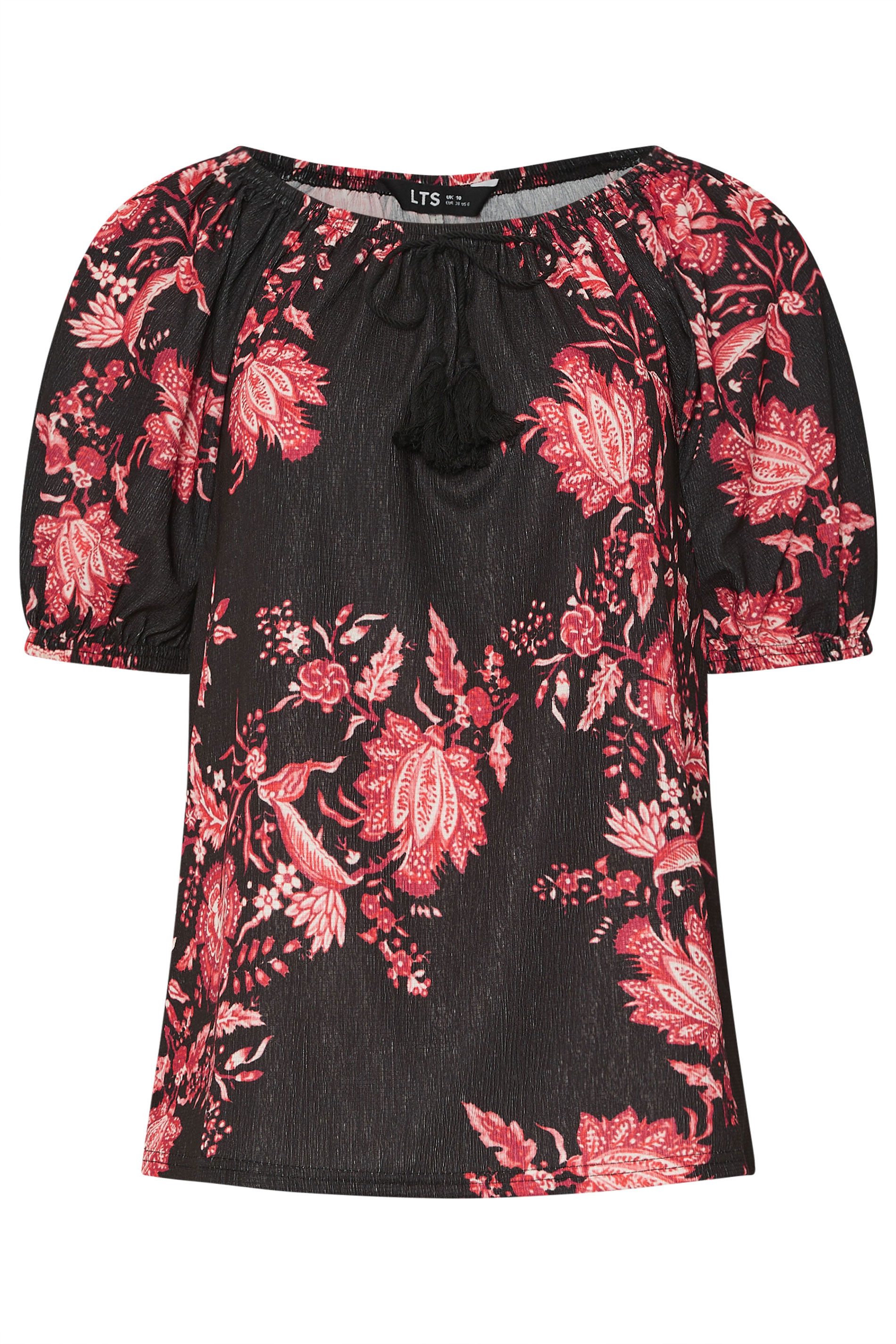 LTS Tall Women's Black Floral Print Tie Front Top | Long Tall Sally 6