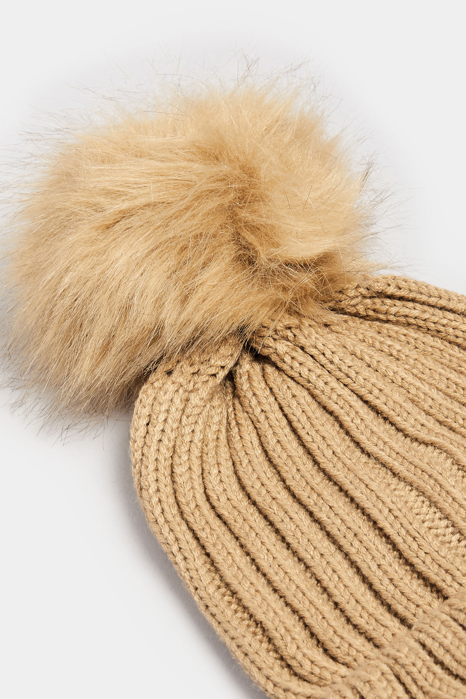 Beige Brown Faux Fur Pom Pom Bobble Hat | Yours Clothing 3