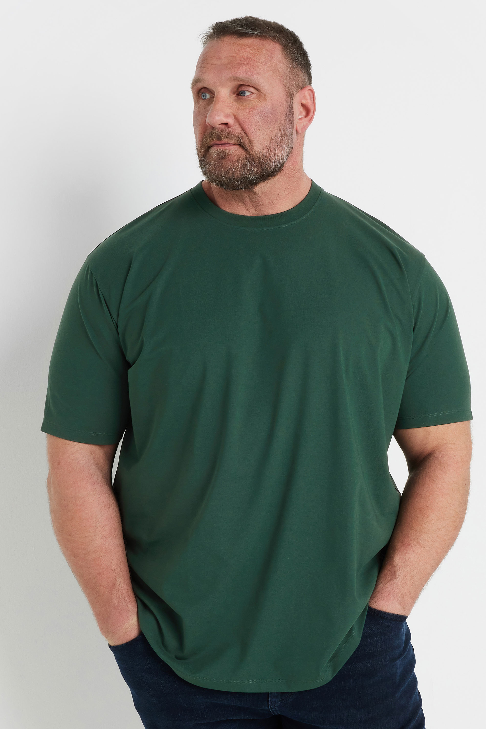 BadRhino Big & Tall Dark Green Soft Touch Relaxed Fit T-Shirt | BadRhino 2