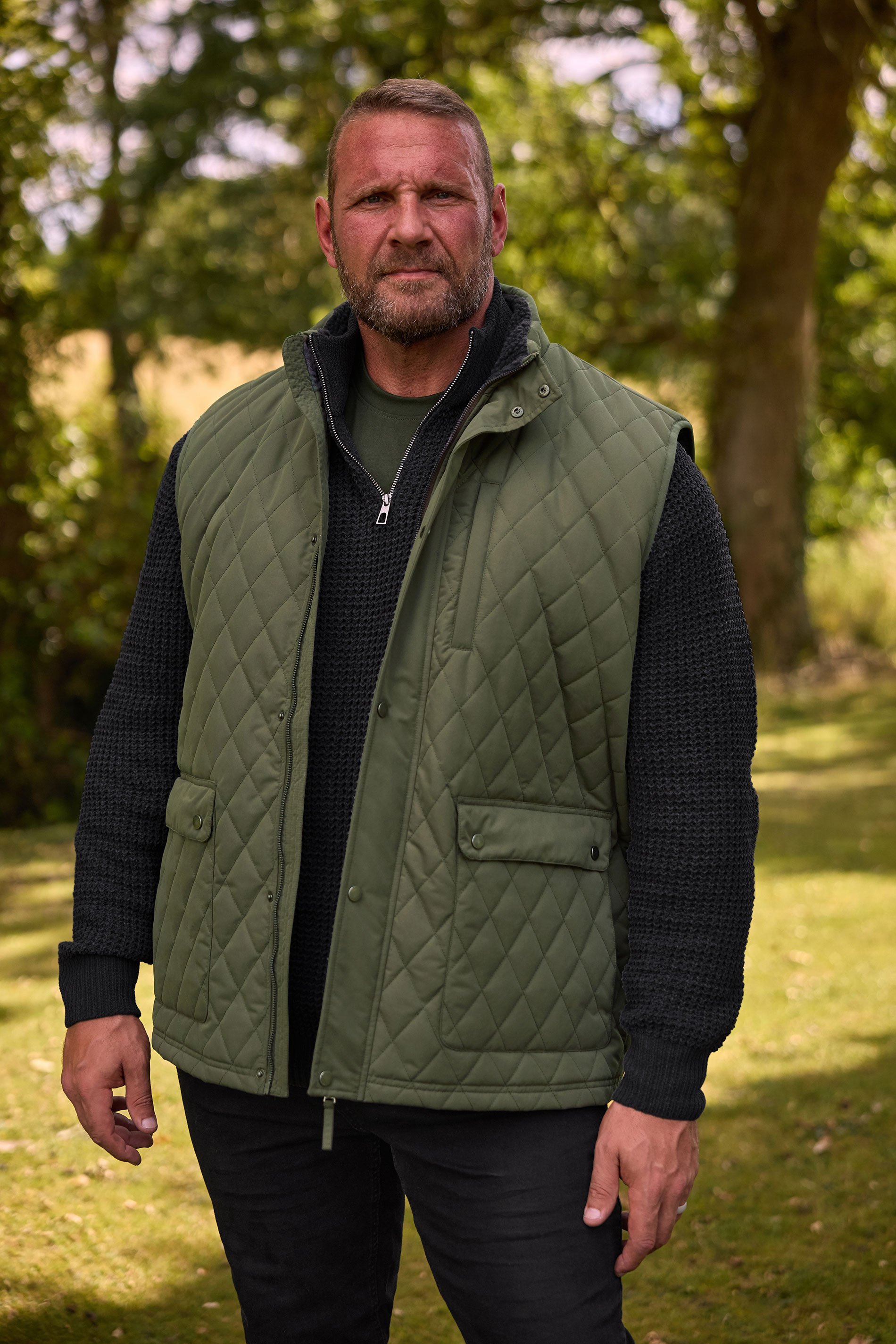 BadRhino Big & Tall Khaki Green Diamond Quilted Gilet | BadRhino 1