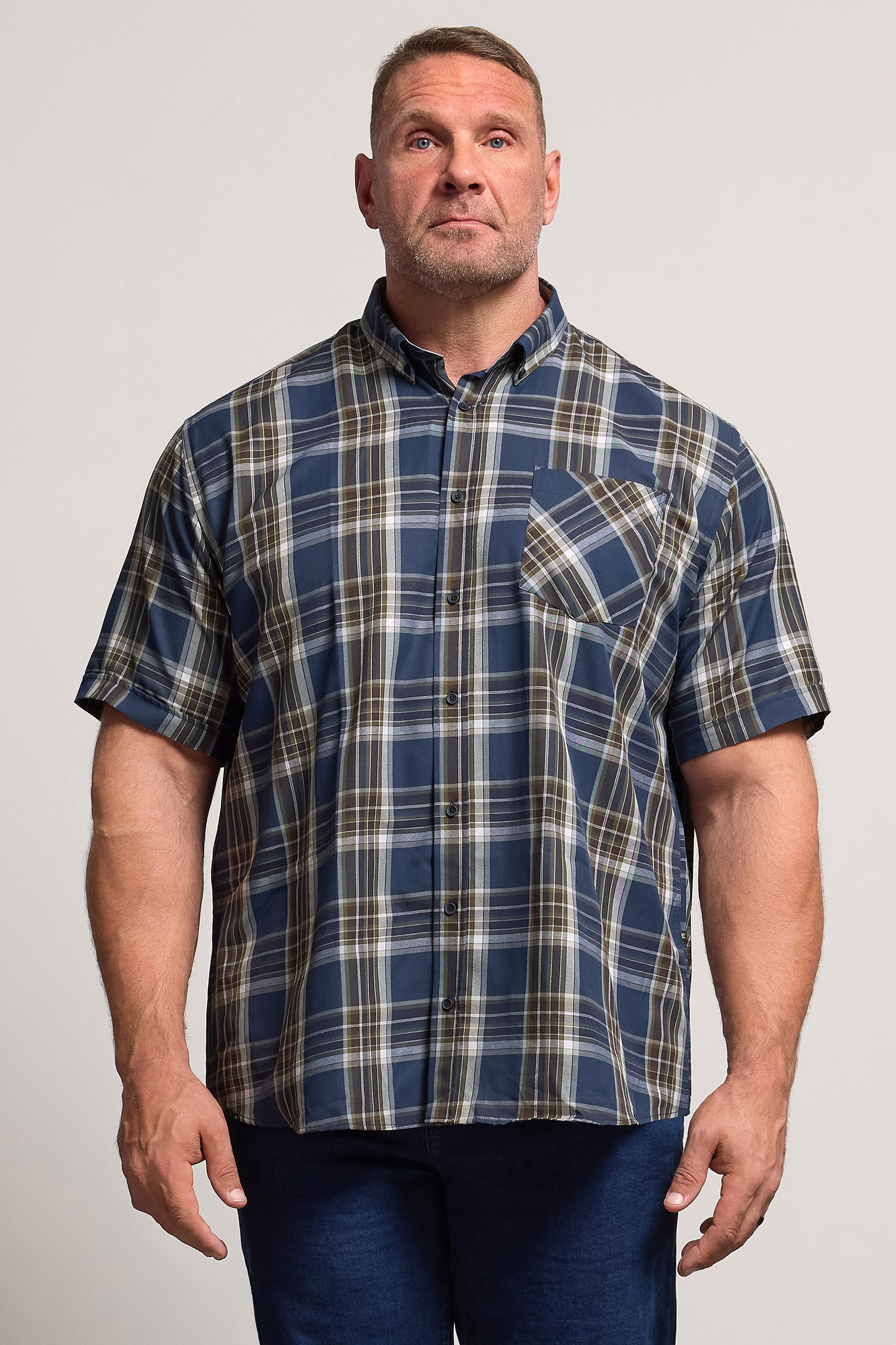 KAM Big & Tall Navy Blue Check Shirt | BadRhino 1