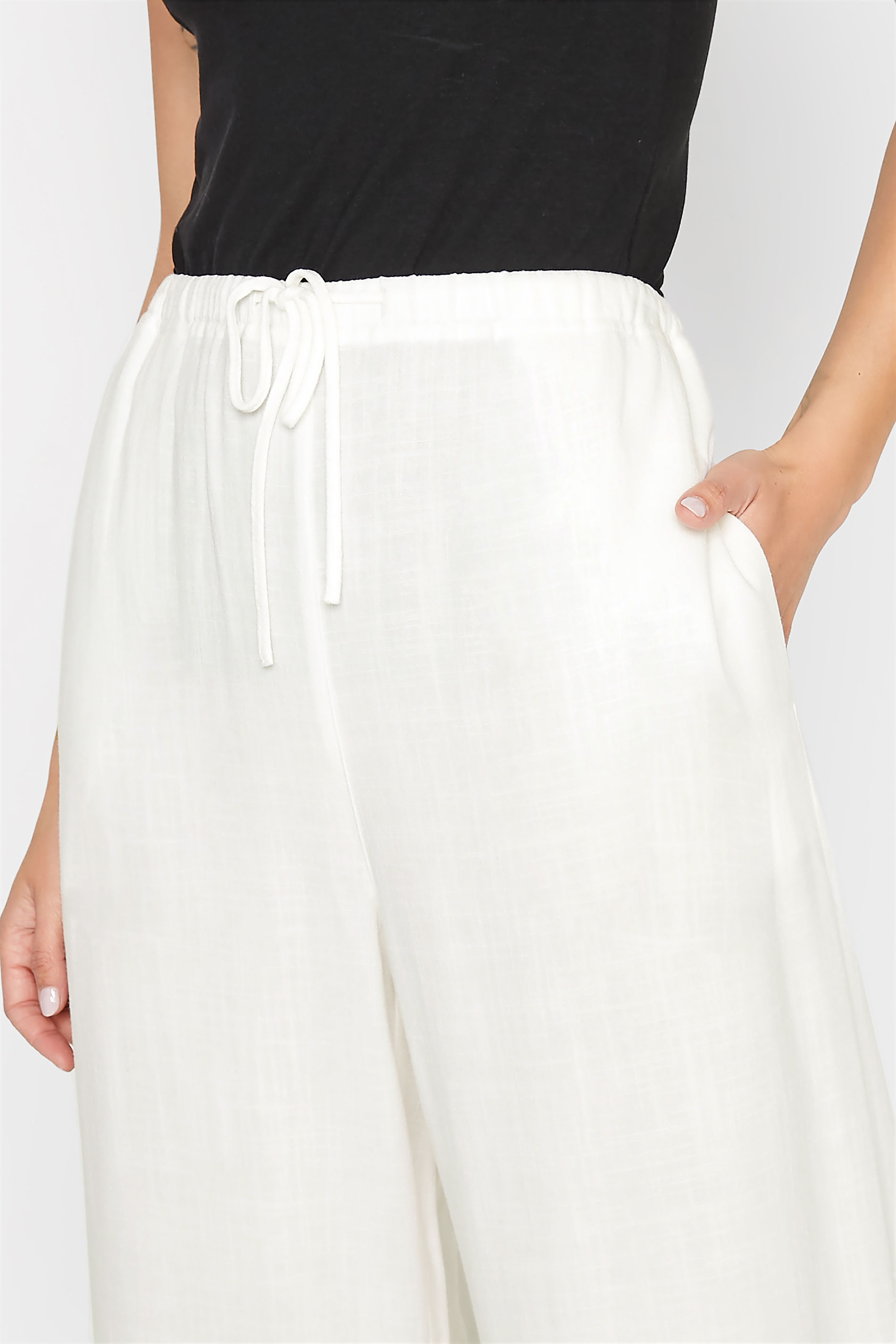 LTS Tall Women's White Linen Tie Waist Cropped Trousers | Long Tall Sally  3