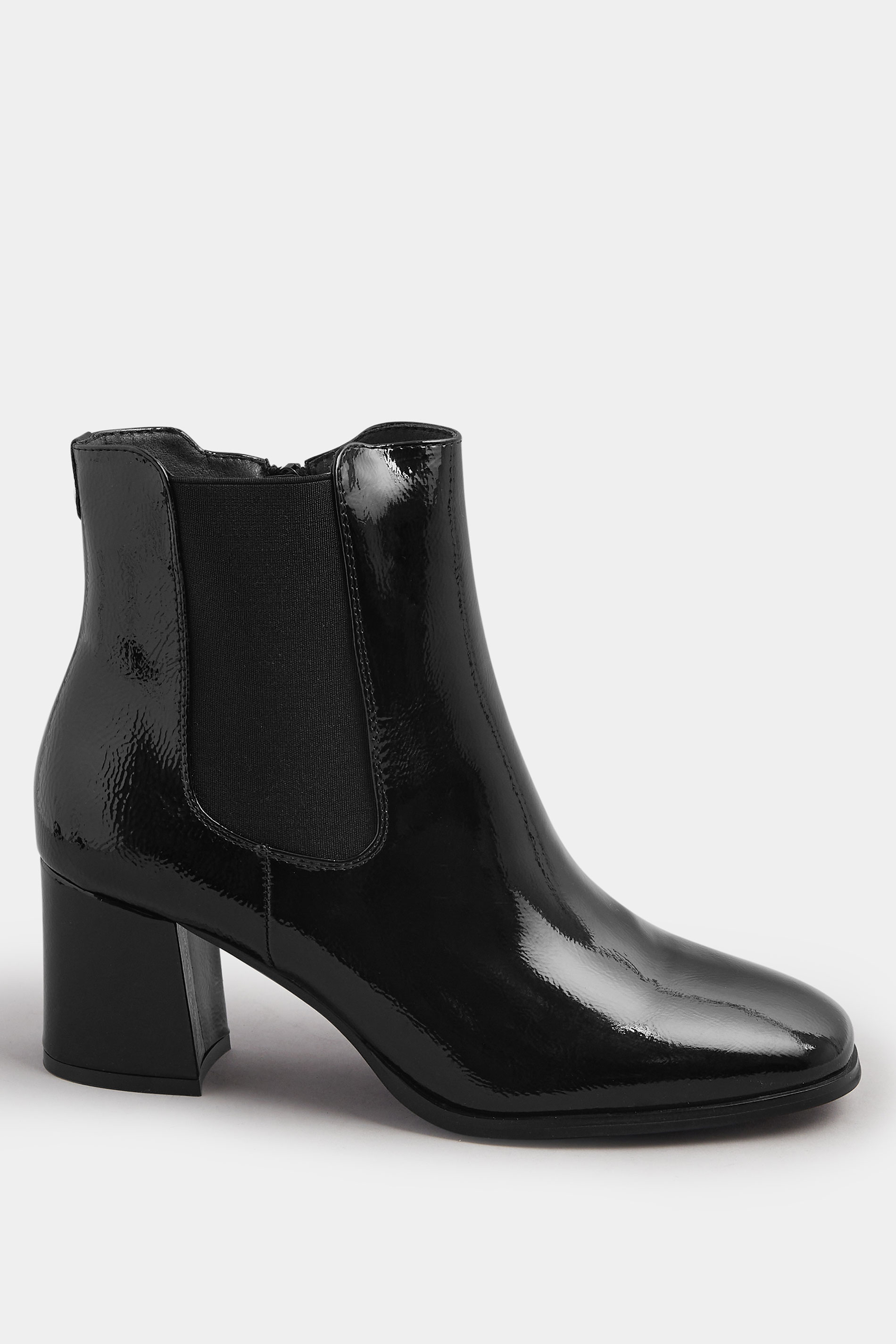 Black Patent Block Heel Chelsea Boots In Wide E Fit | Yours Clothing 3