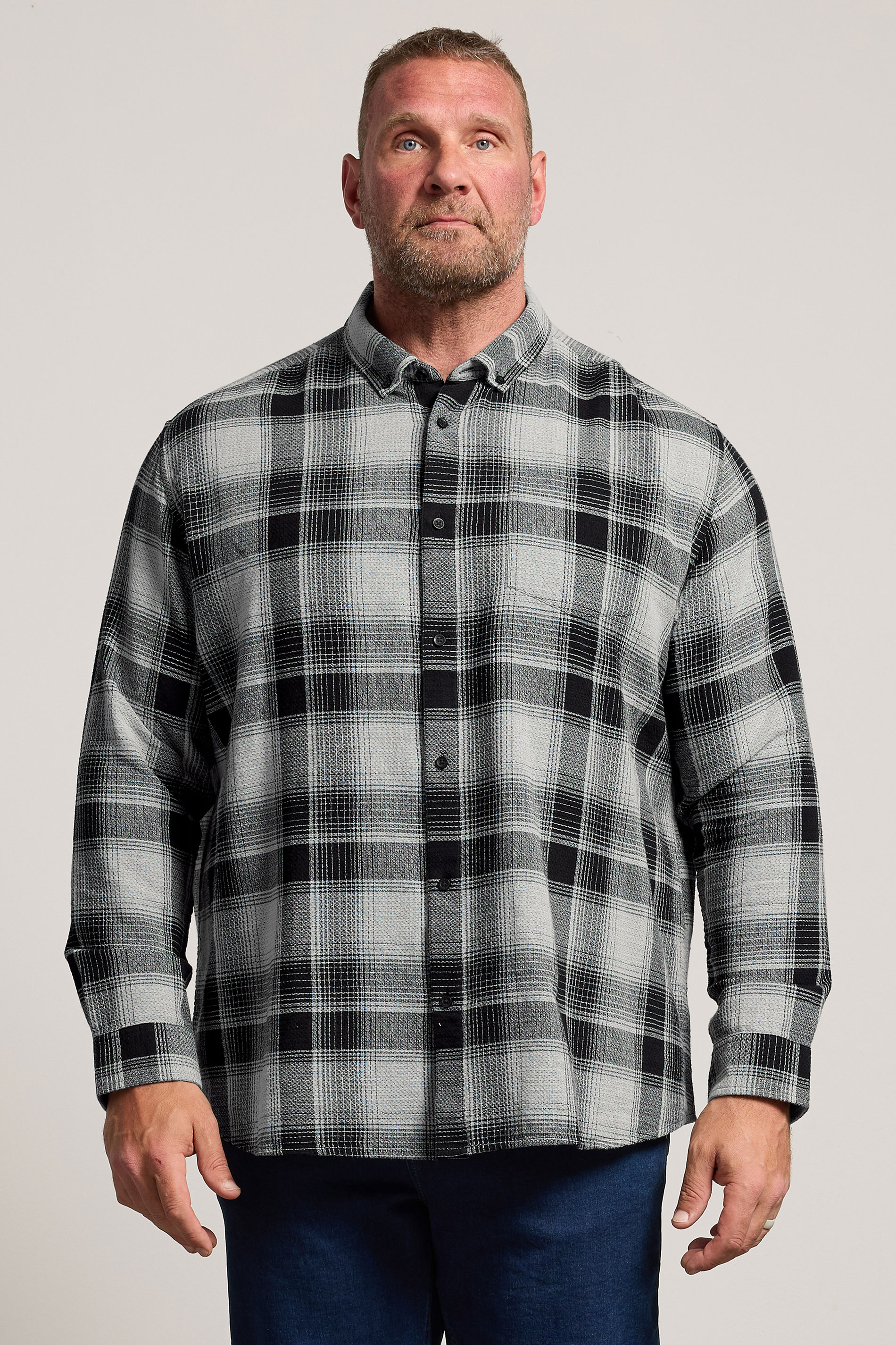 BadRhino Big & Tall Black Check Long Sleeve Shirt | BadRhino 3