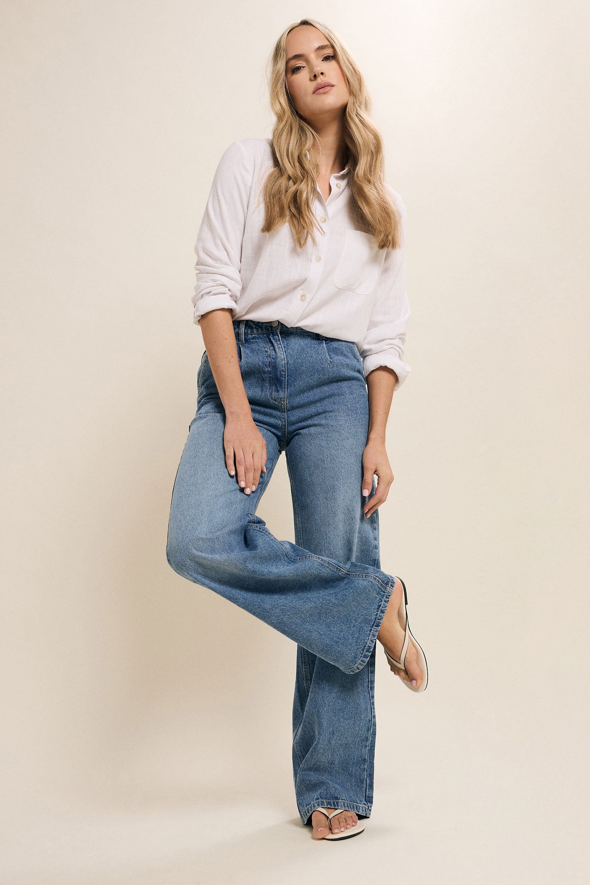 LTS Tall Blue Denim Pleated Wide Leg Jeans | Long Tall Sally 2