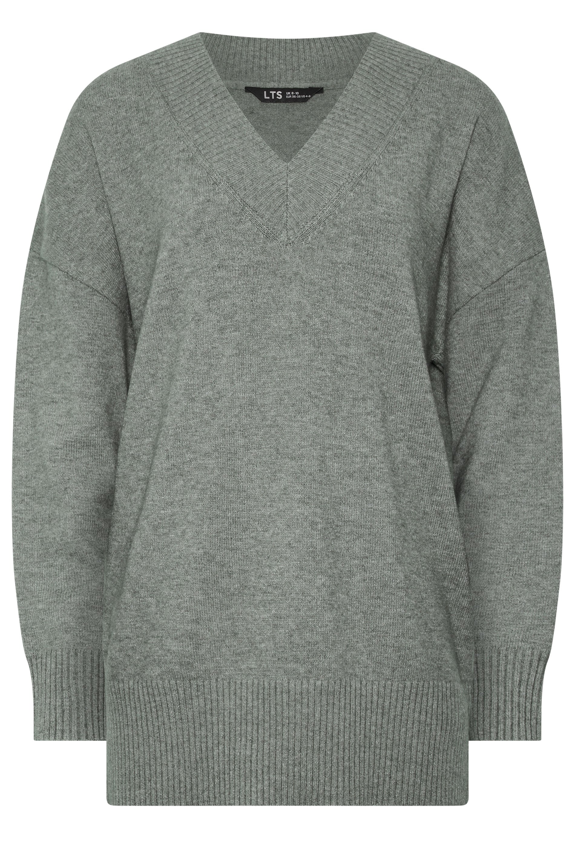 LTS Tall Women's Grey V-Neck Knitted Jumper | Long Tall Sally 5