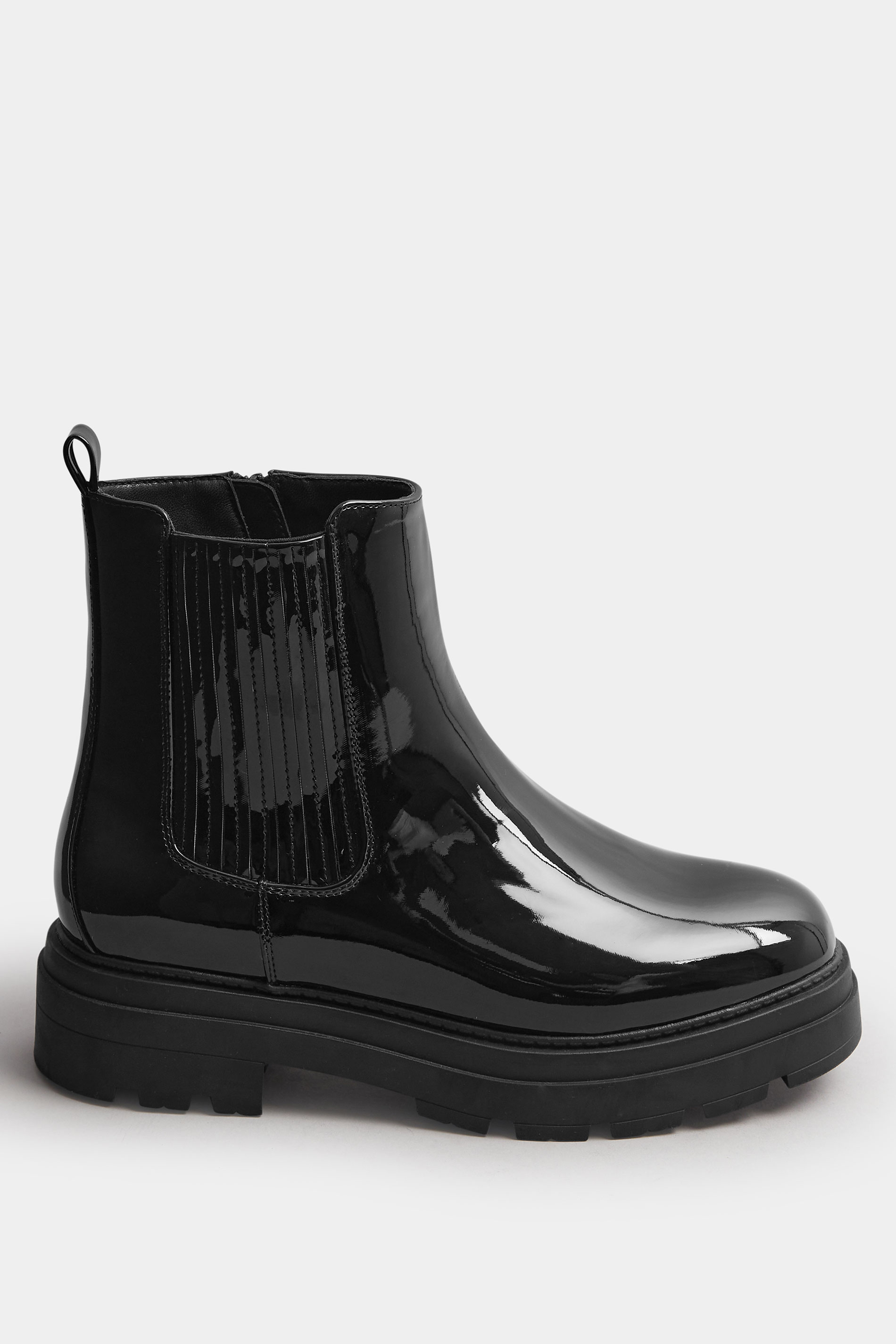 Black Patent Chunky Chelsea Boots In Extra Wide EEE Fit | Yours Clothing 4