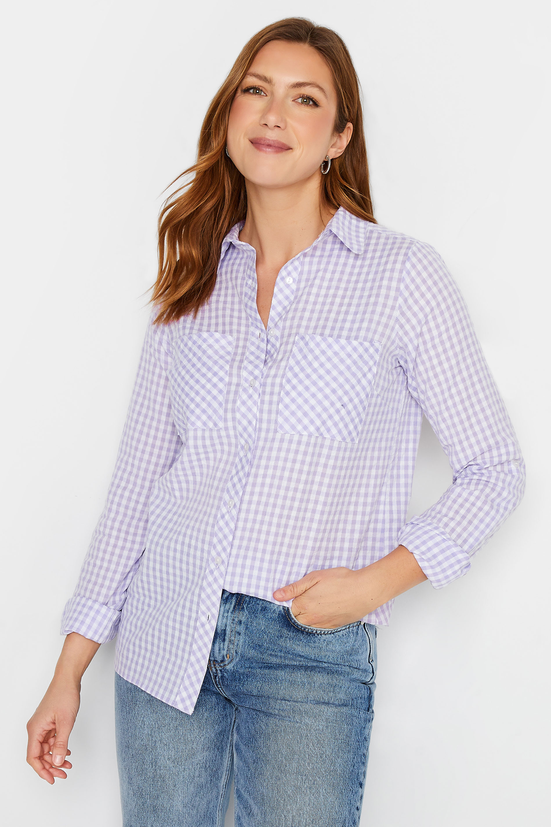 LTS Tall Women's Purple Check Print Shirt | Long Tall Sally 1