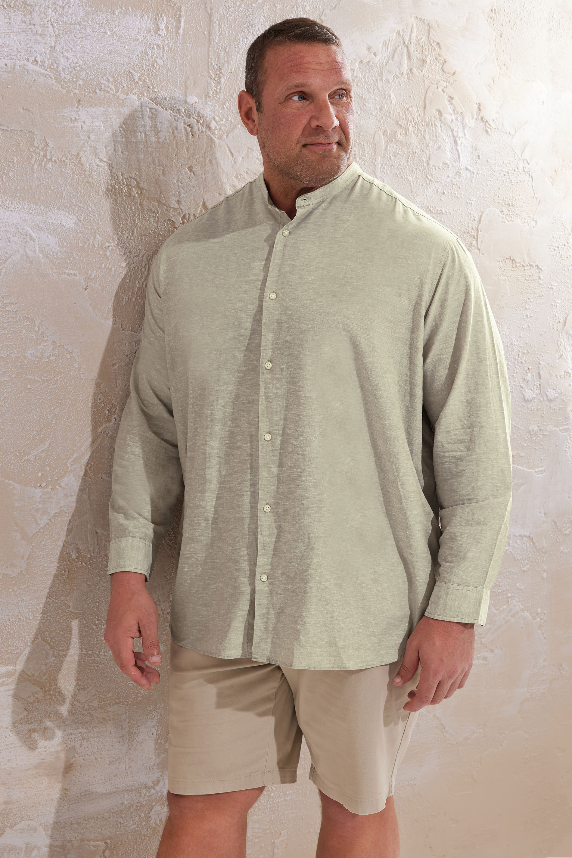 JACK & JONES Big & Tall Beige Brown Long Sleeve Linen Shirt | BadRhino 1