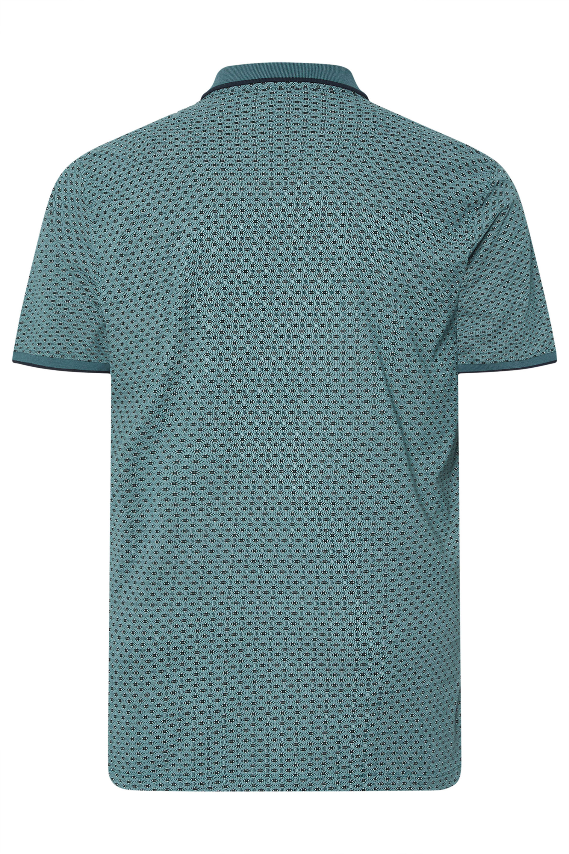 KAM Big & Tall Teal Blue Geometric Print Polo Shirt | BadRhino 4