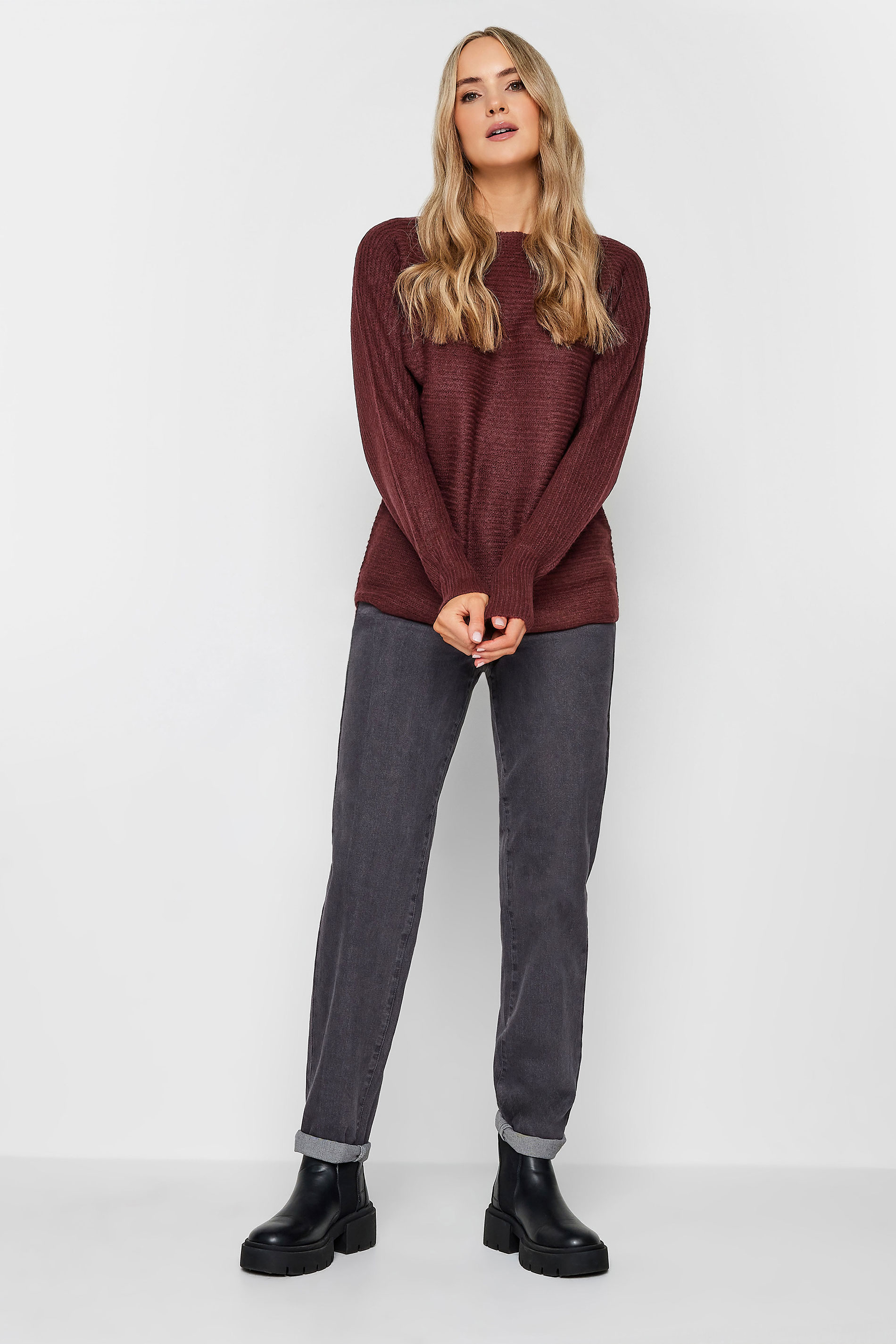 LTS Tall Womens Burgundy Red Long Sleeve Knit Jumper | Long Tall Sally 2