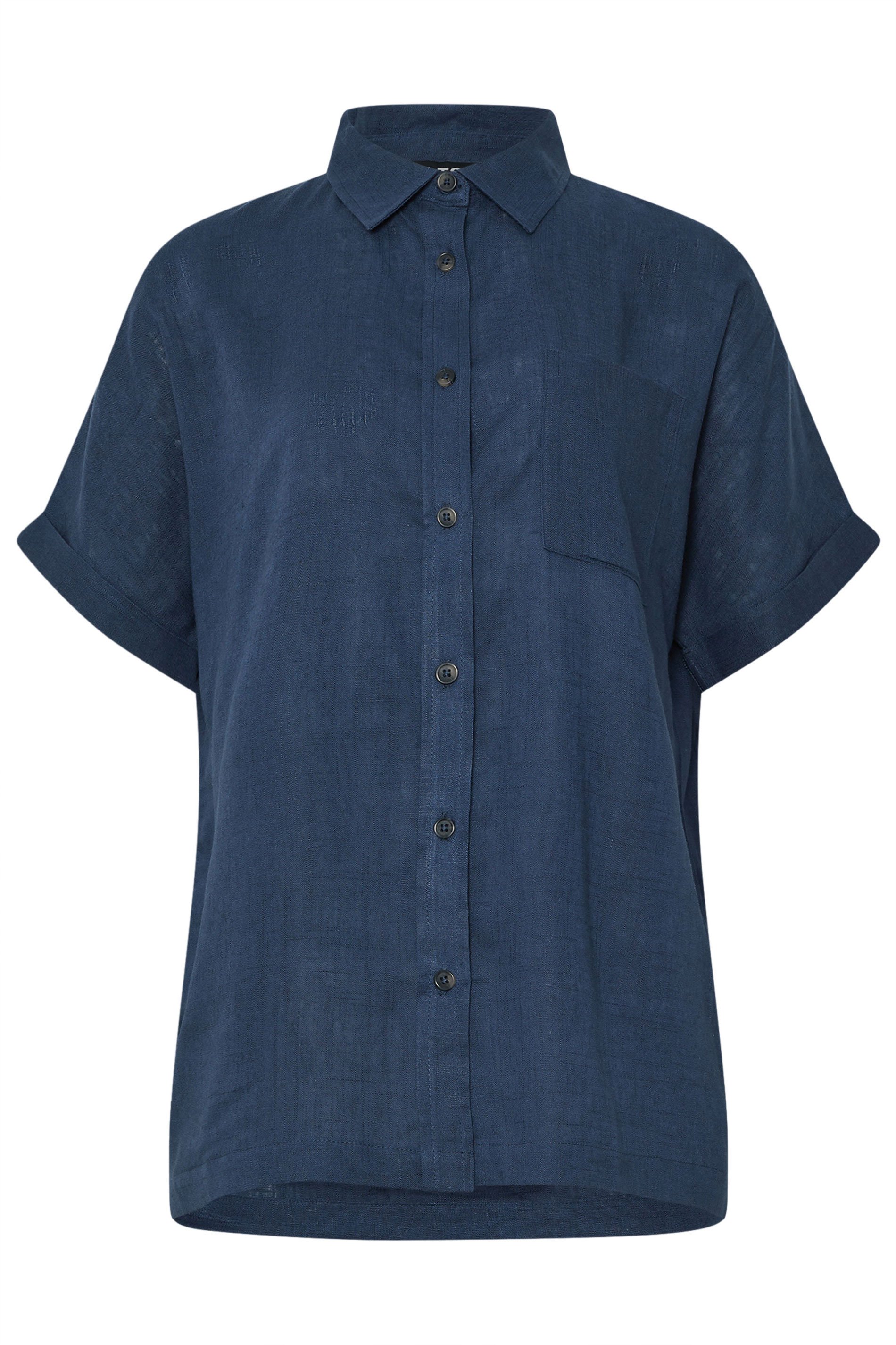 LTS Tall Navy Blue Linen Oversized Short Sleeve Shirt | Long Tall Sally 9