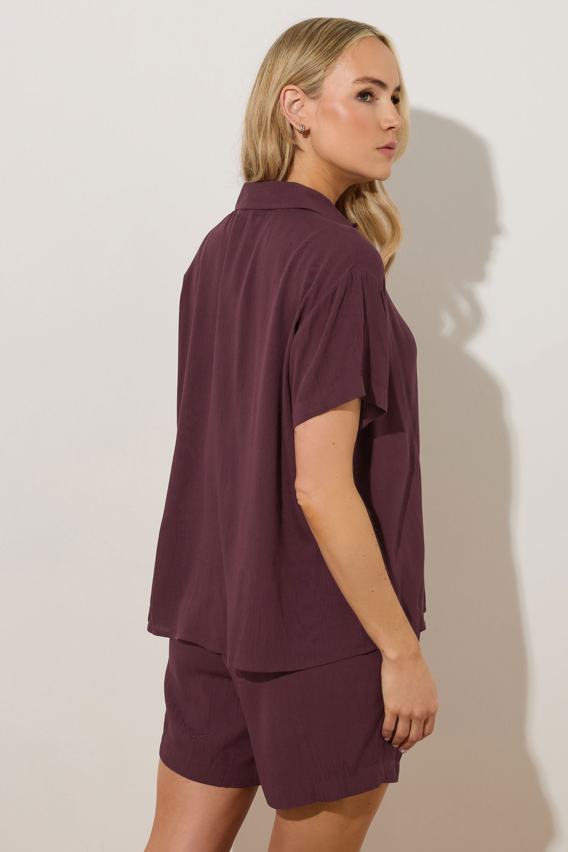 LTS Tall Dark Purple Cotton Crinkle Shirt | Long Tall Sally 4