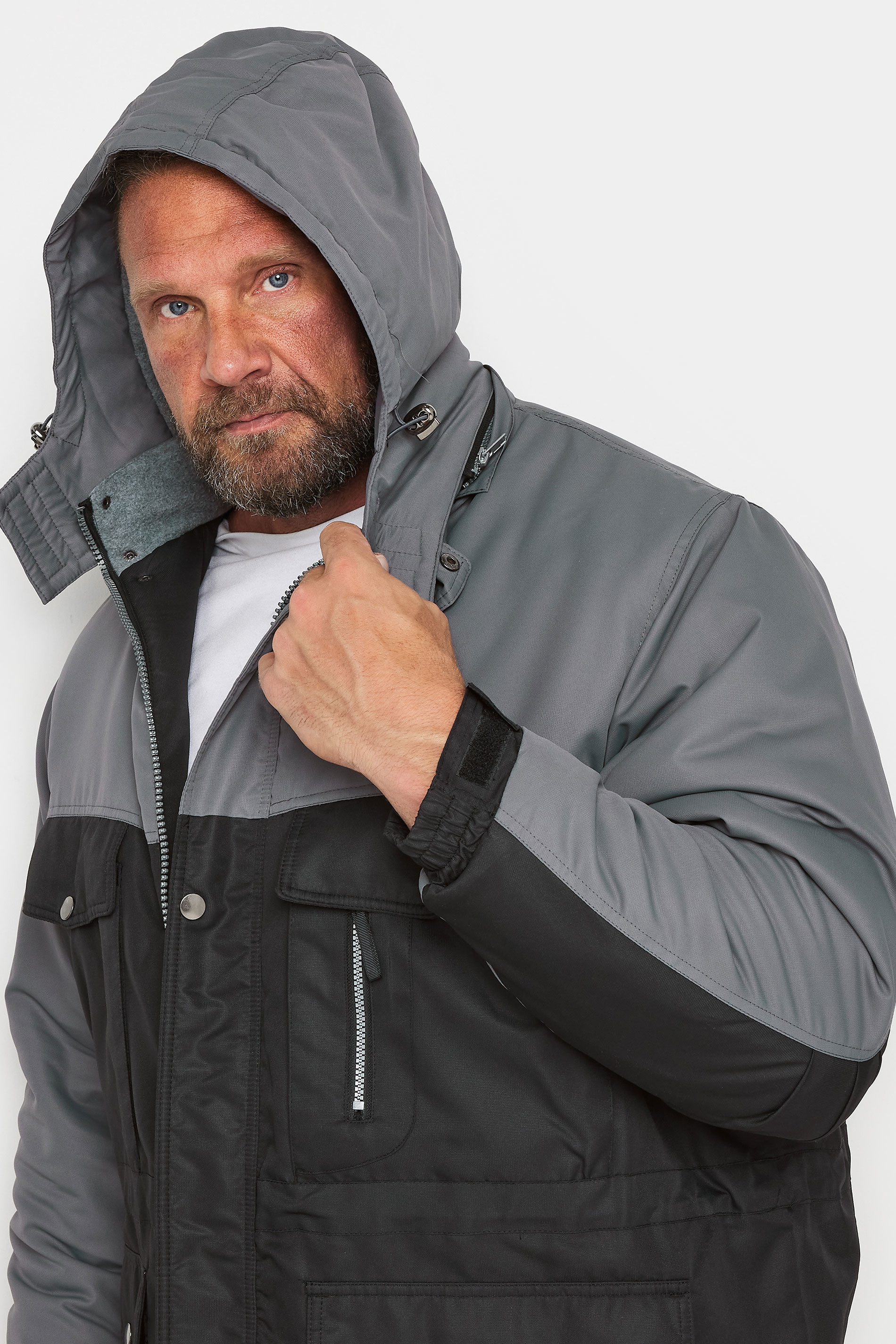 BadRhino Big & Tall Grey & Black Fleece Lined Hooded Coat | BadRhino 2