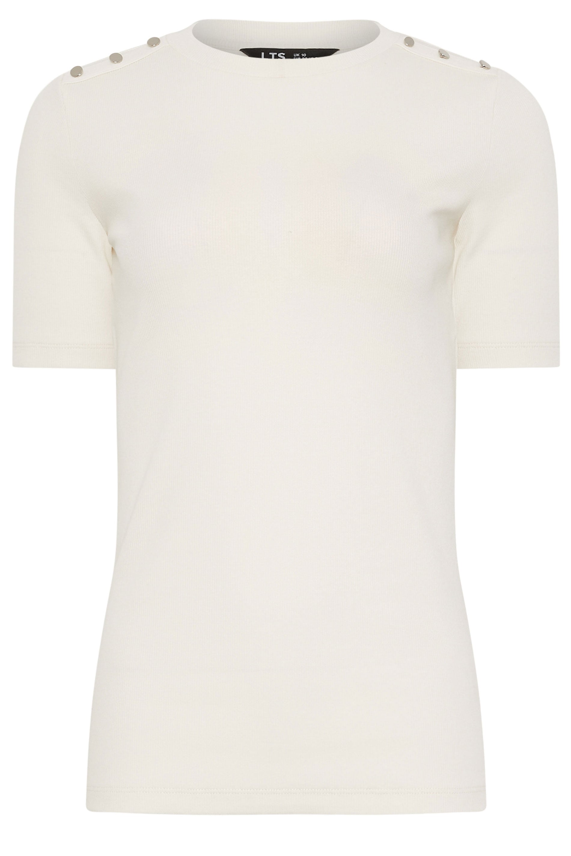 LTS Tall Women's Ivory White Ribbed Button T-Shirt | Long Tall Sally 5