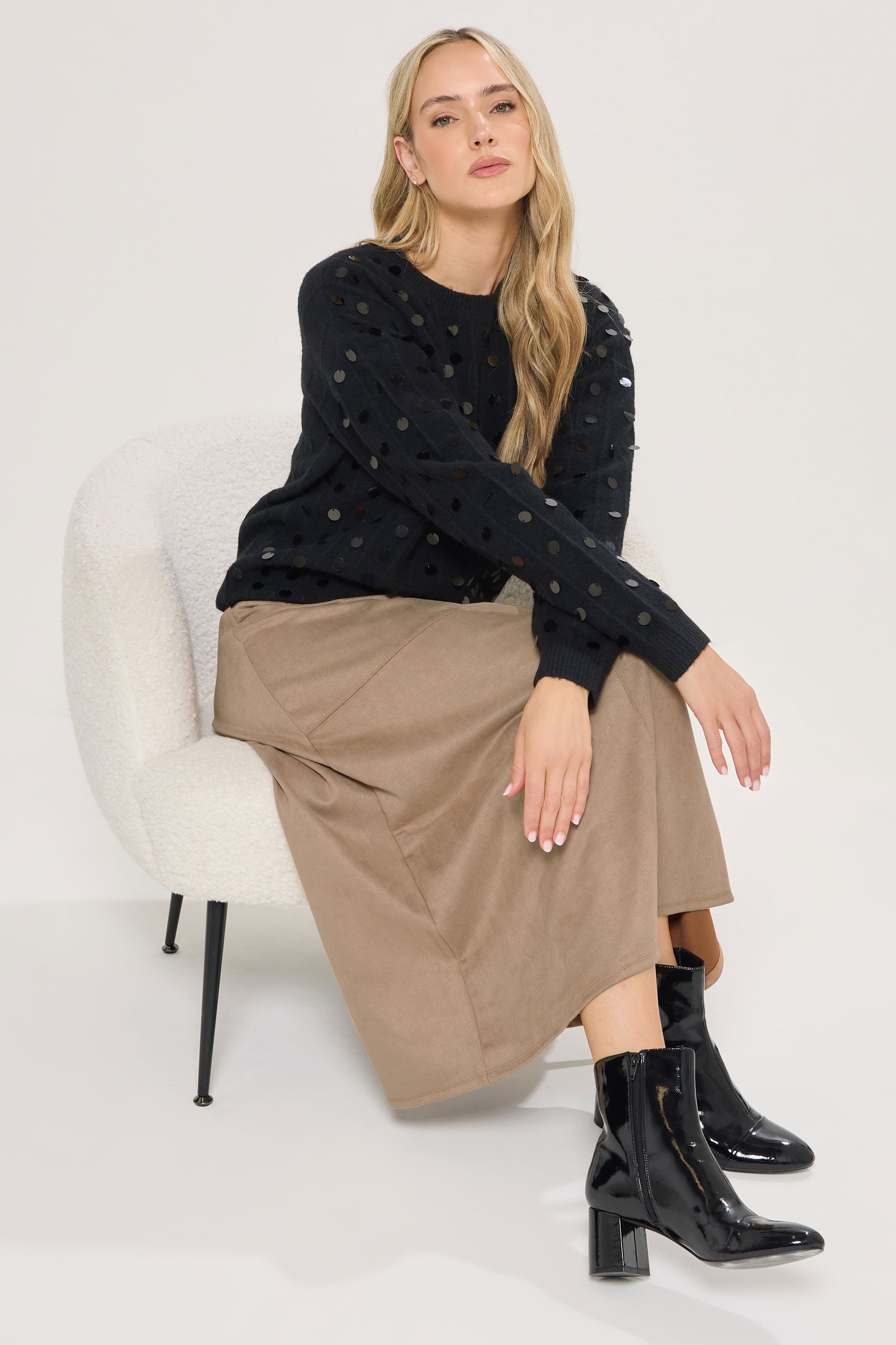 LTS Tall Tan Brown Suedette A-Line Midi Skirt | Long Tall Sally 2