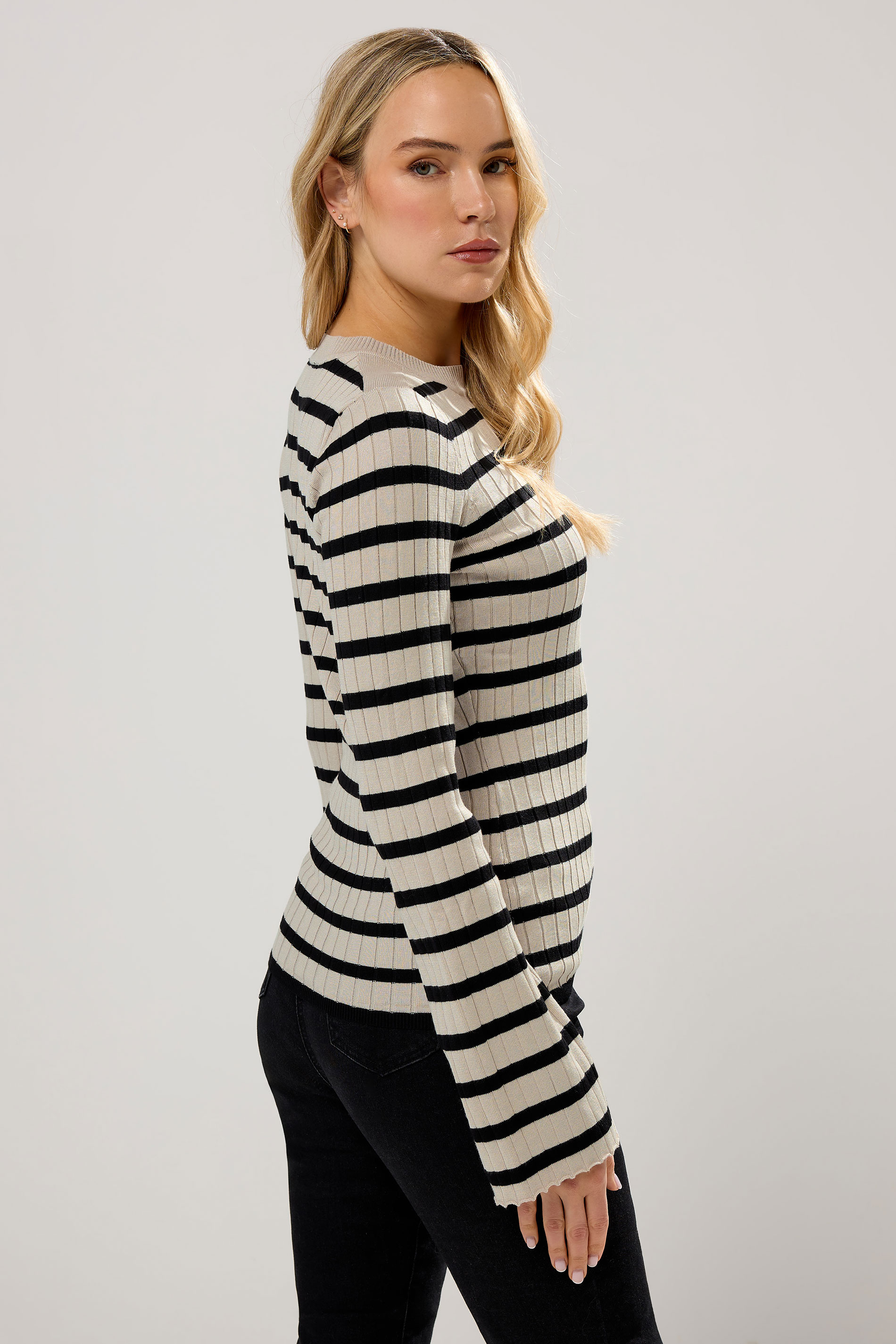 LTS Tall Natural Brown Striped Ribbed Jumper | Long Tall Sally 3