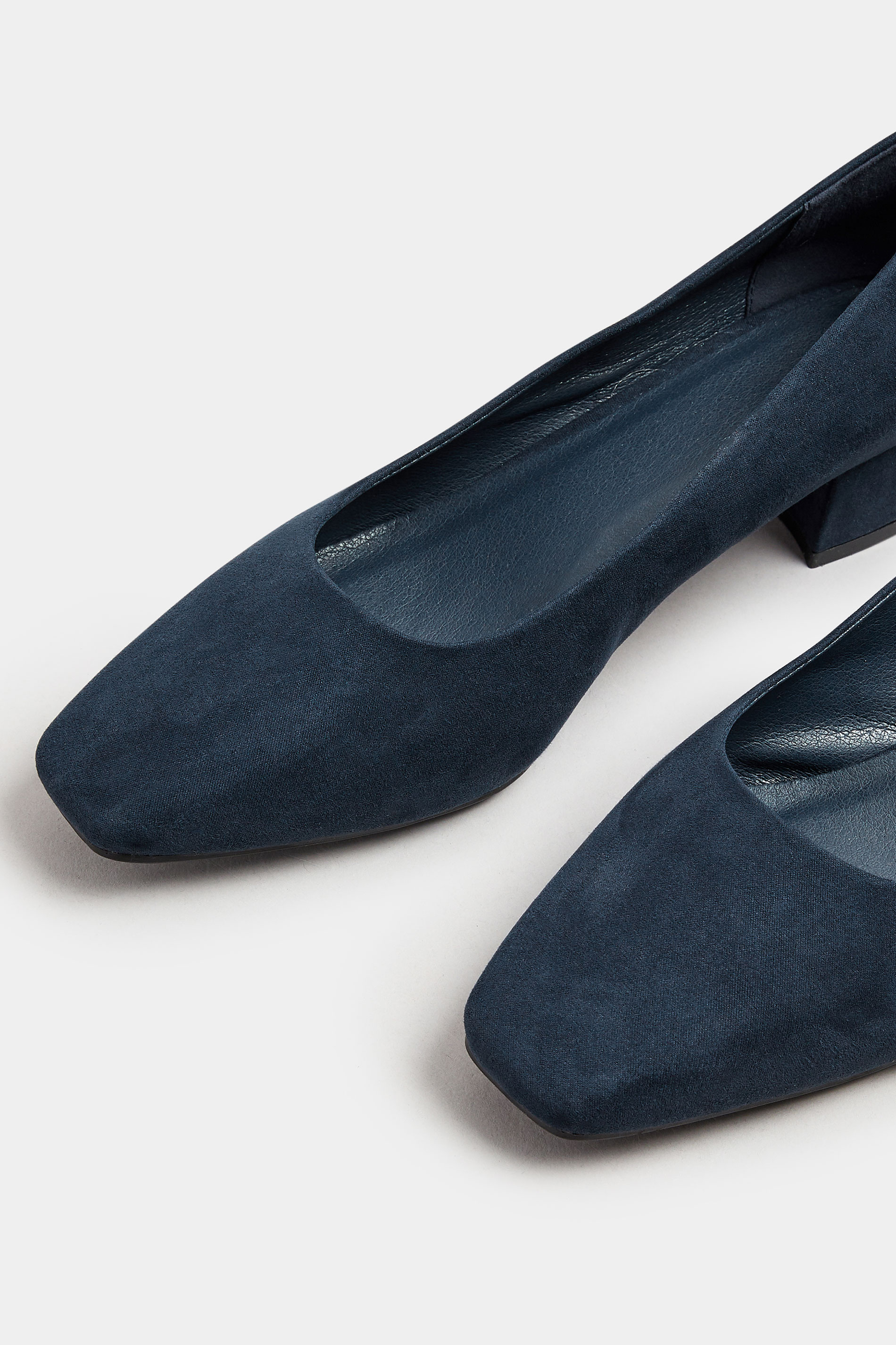 Navy Blue Faux Suede Mid Block Heel Court Shoes In Extra Wide EEE Fit | Yours Clothing 5
