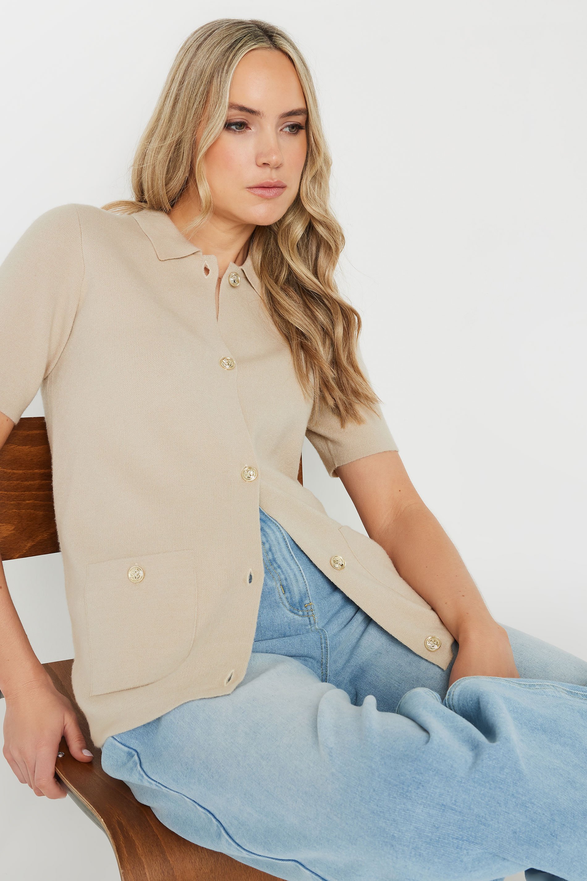 LTS Tall Stone Brown Knitted Button Cardigan | Long Tall Sally 1