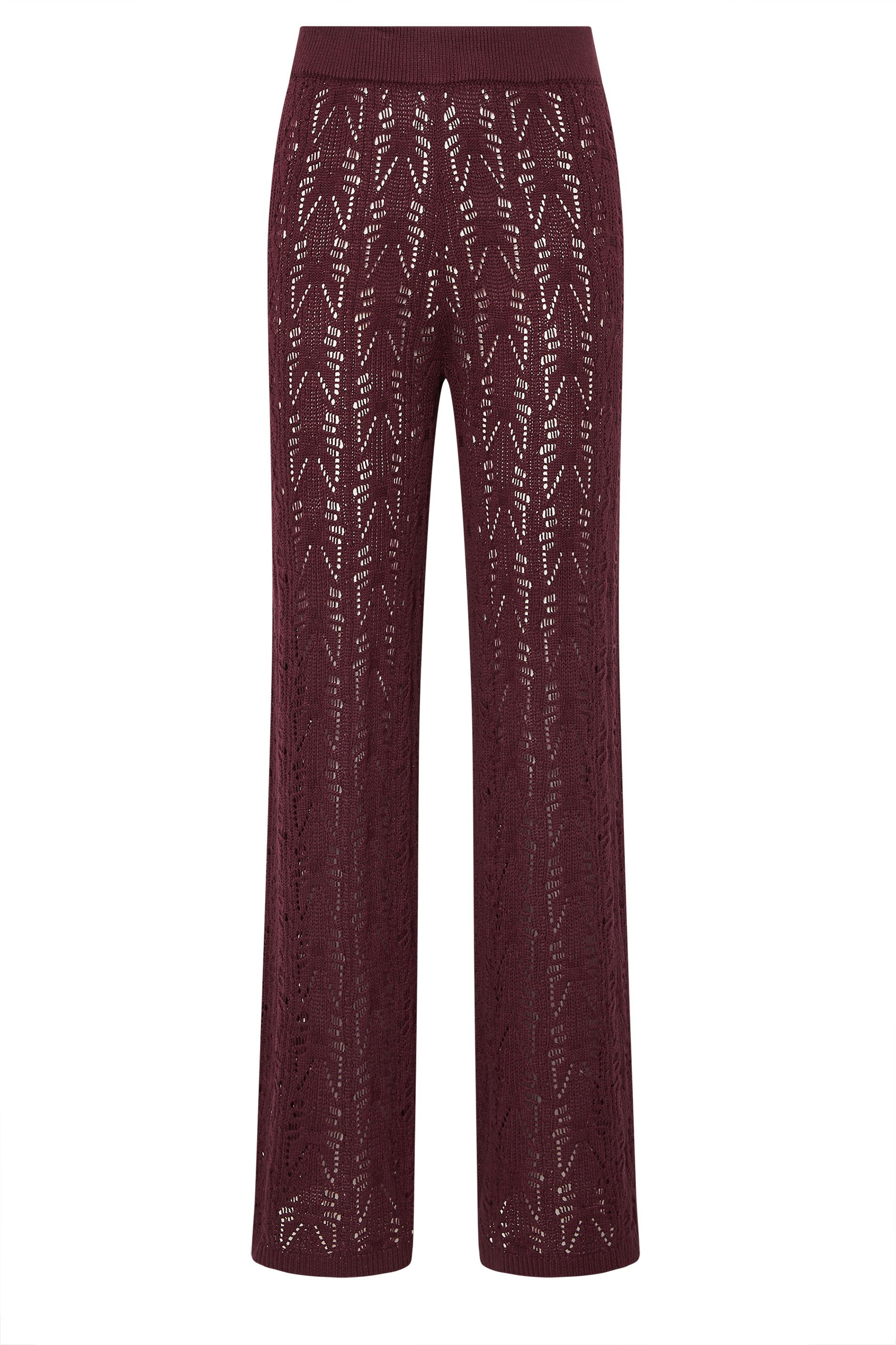 LTS Tall Dark Purple Pointelle Knit Wide Leg Trousers | Long Tall Sally 6