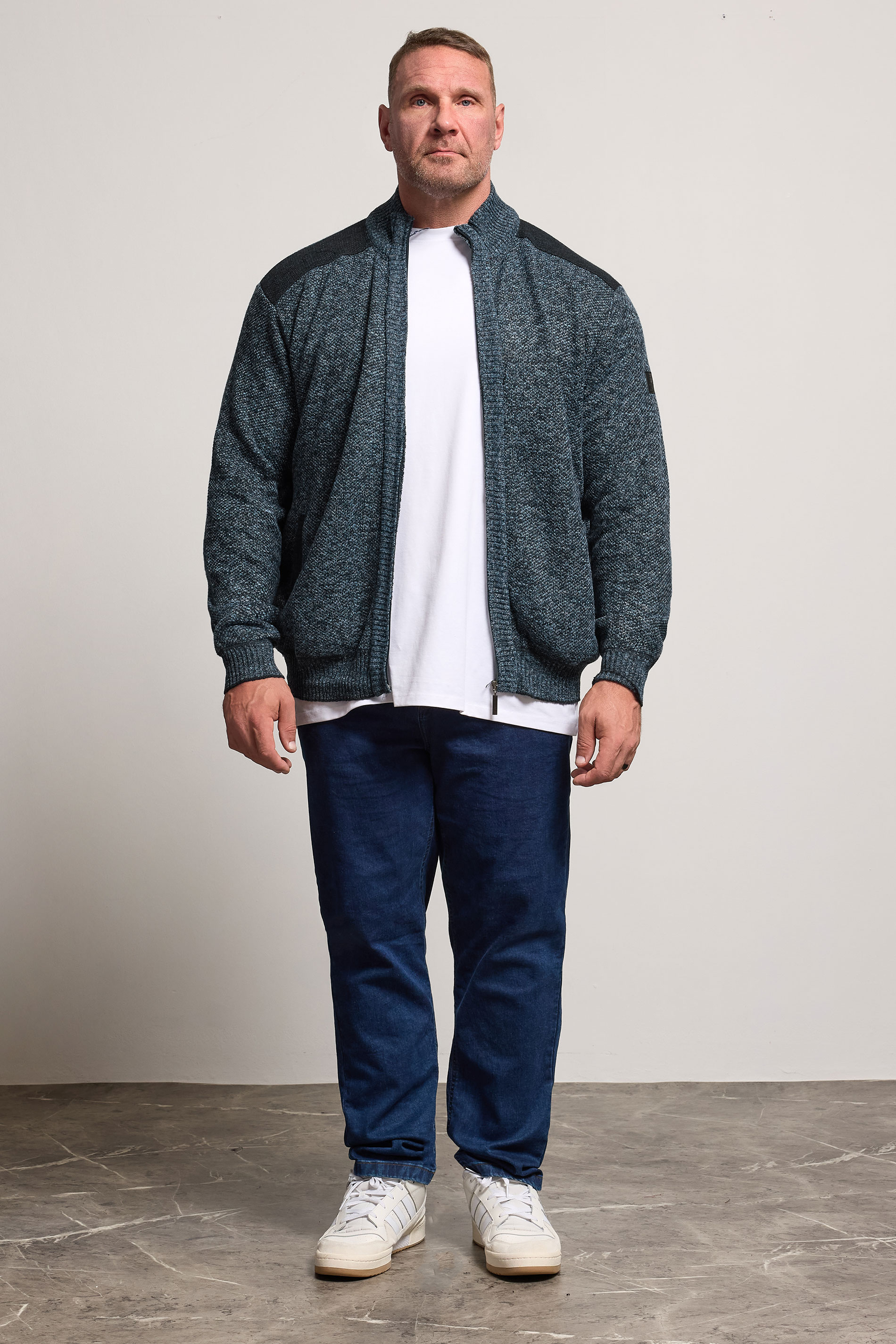 D555 Big & Tall Blue Marl Zip Through Knitted Jumper | BadRhino 2