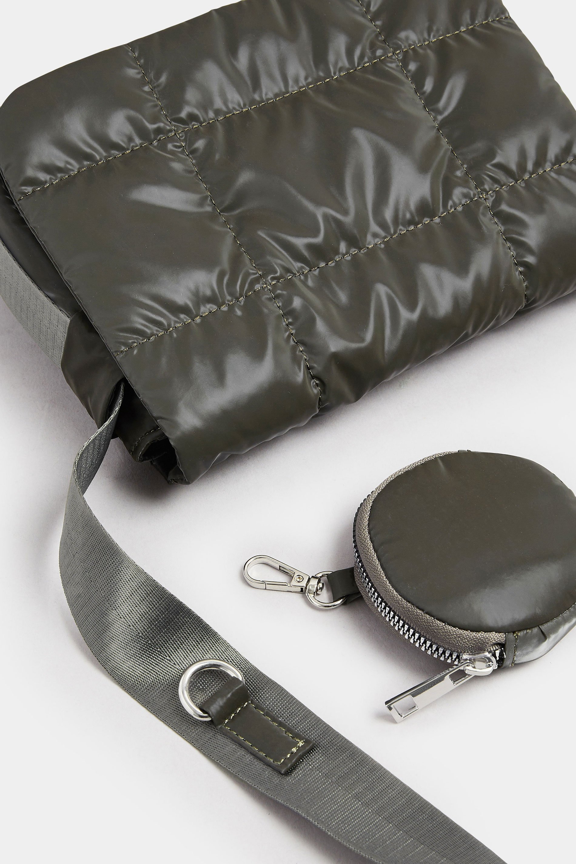 Khaki Green Quilted Cross Body Bag | Yours Clothing 5