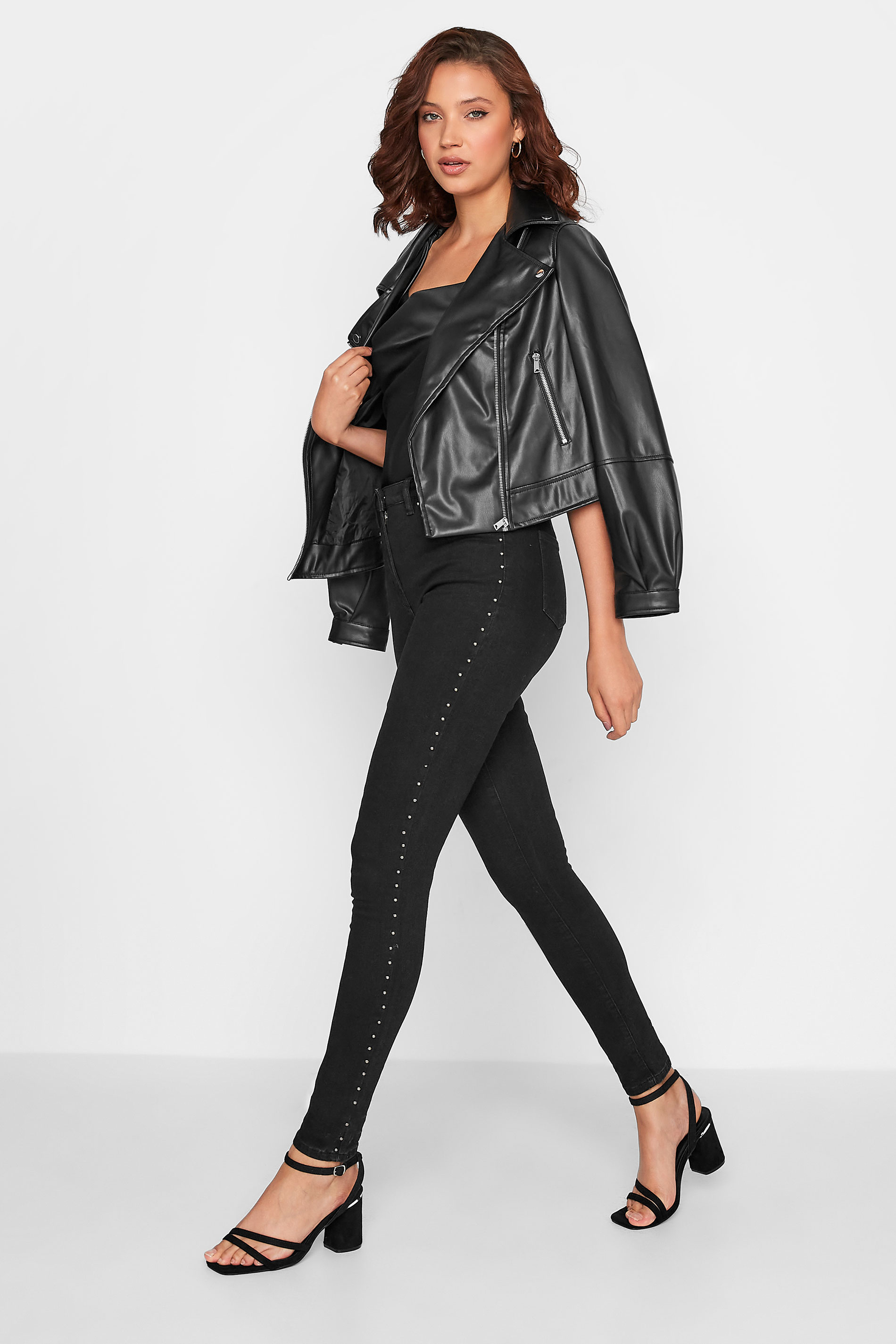 LTS Tall Women's Black Studded AVA Skinny Jeans | Long Tall Sally 3