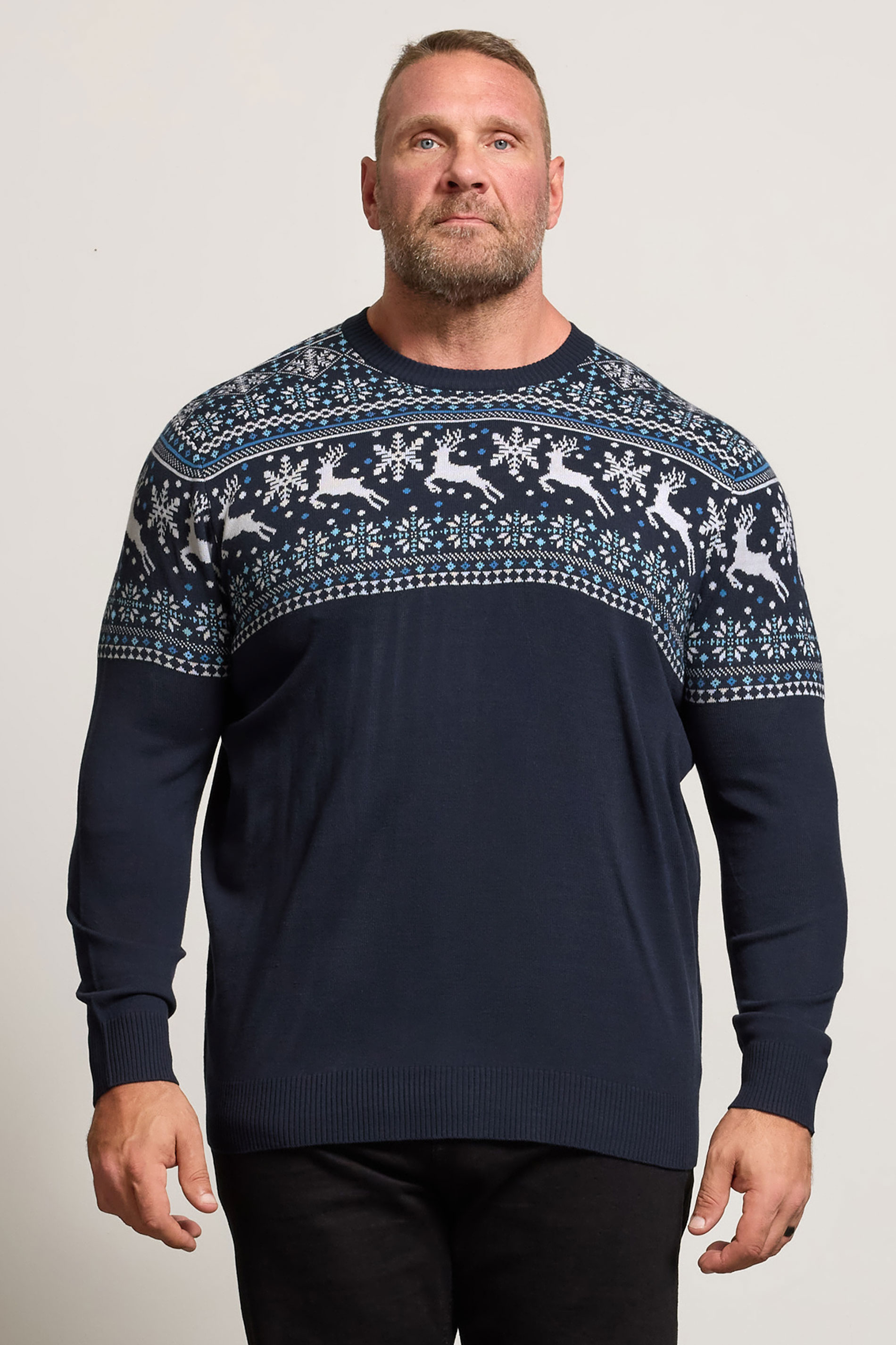 BadRhino Big & Tall Navy Blue Crew Neck Fairisle Knitted Jumper | BadRhino 2