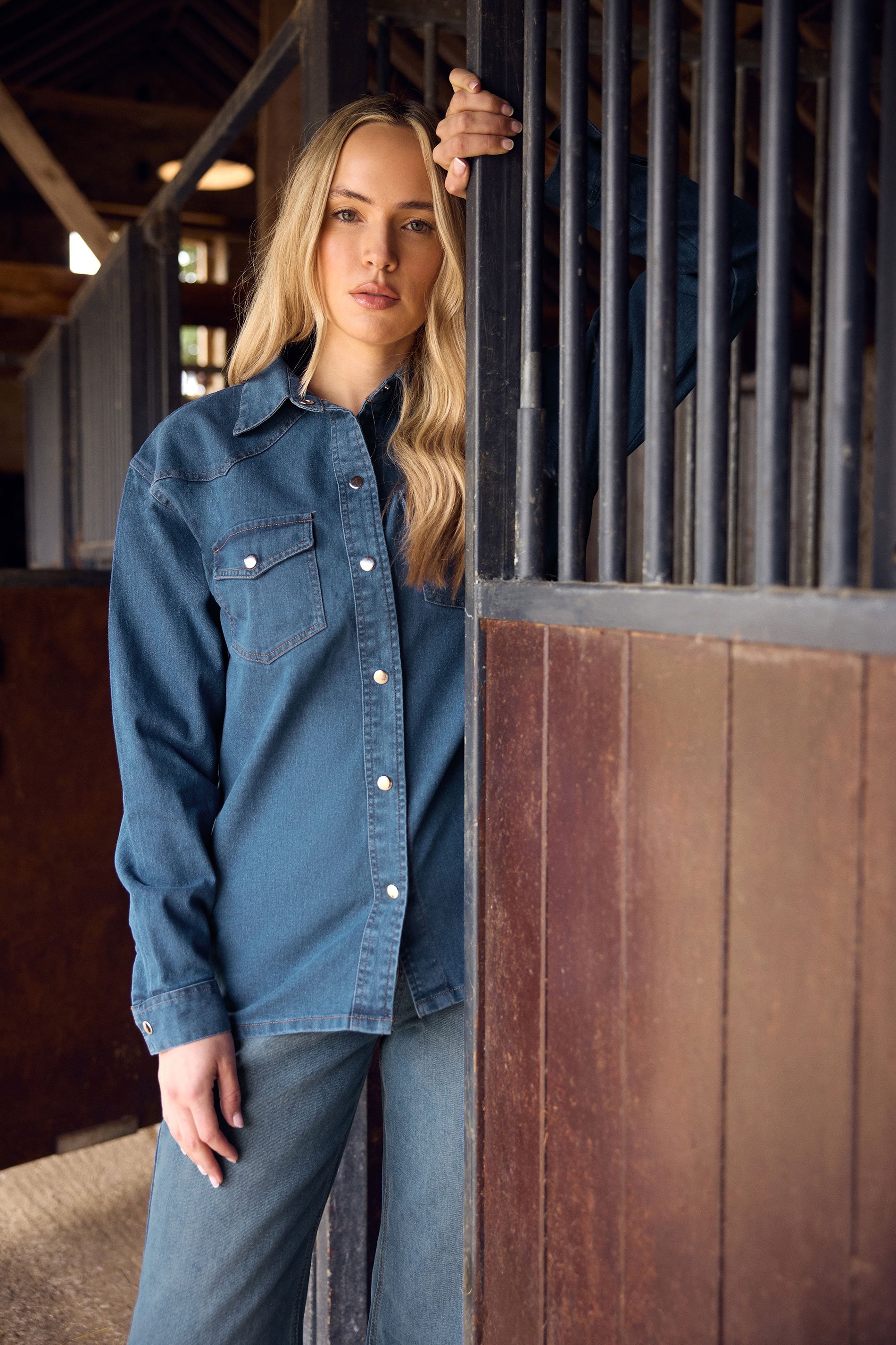 LTS Tall Blue Denim Mid Wash Shirt | Long Tall Sally 1