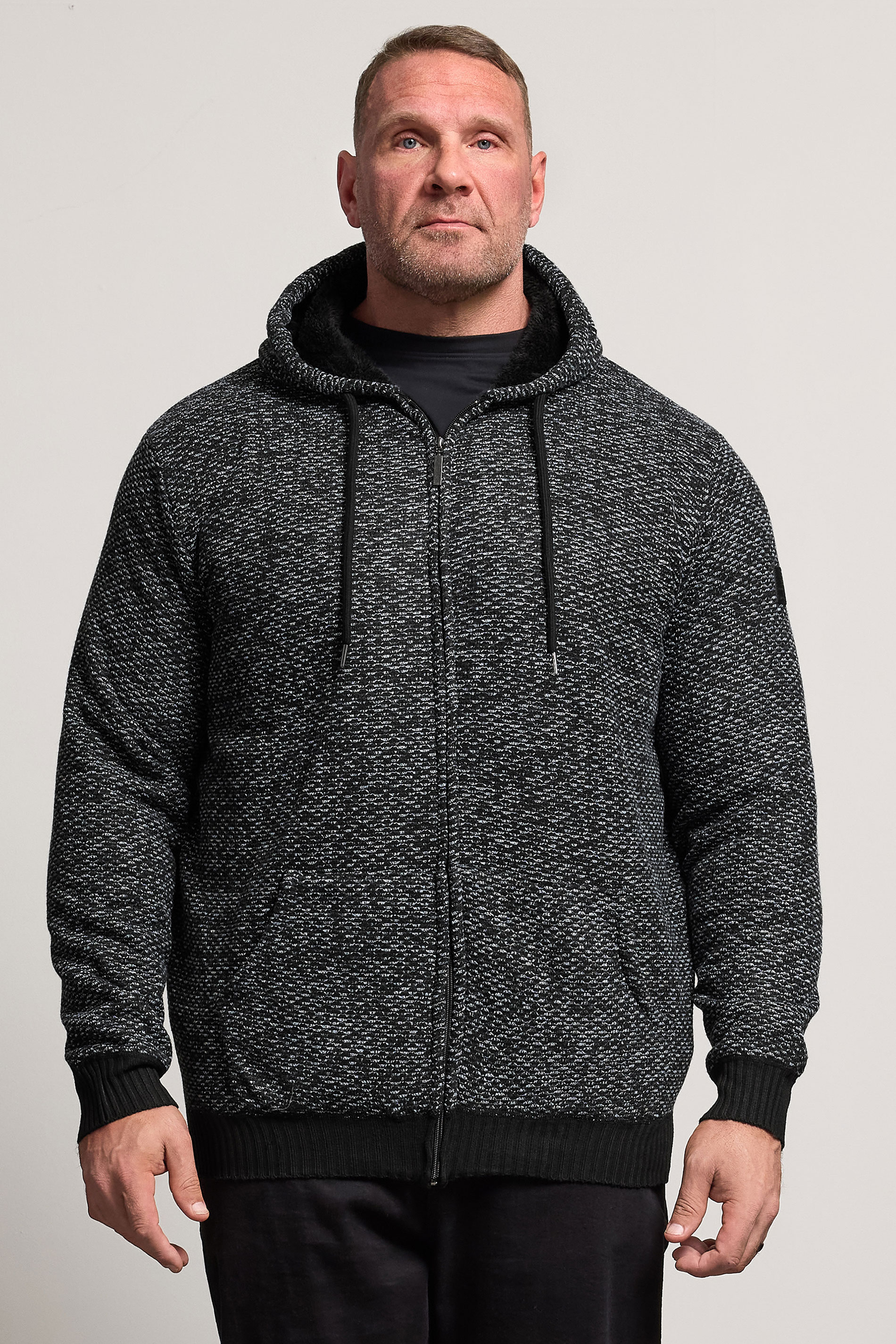 D555 Big & Tall Black Knitted Sherpa Lined Hoodie | BadRhino 1