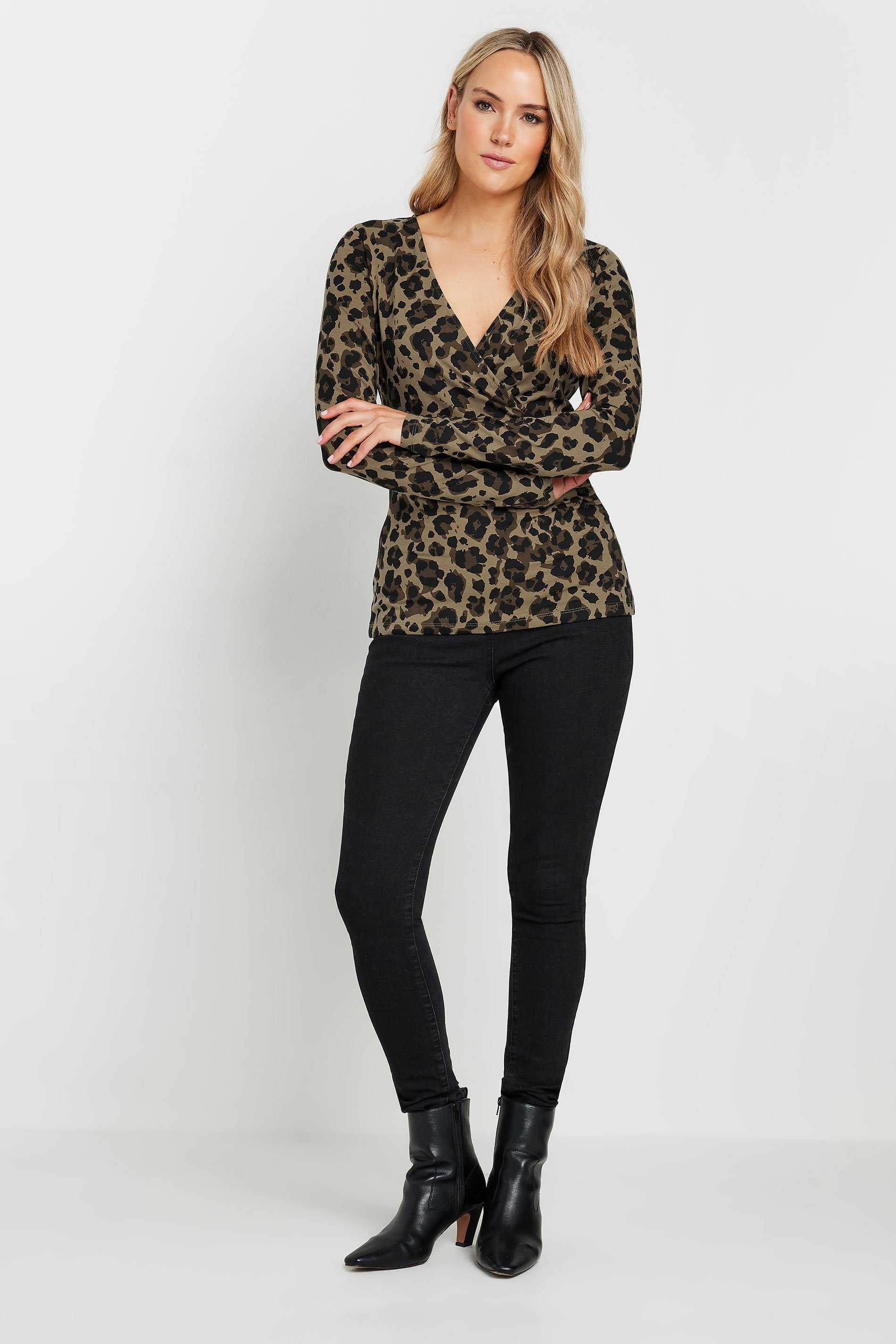 LTS Tall Brown Leopard Print Long Sleeve Wrap Top | Long Tall Sally 2