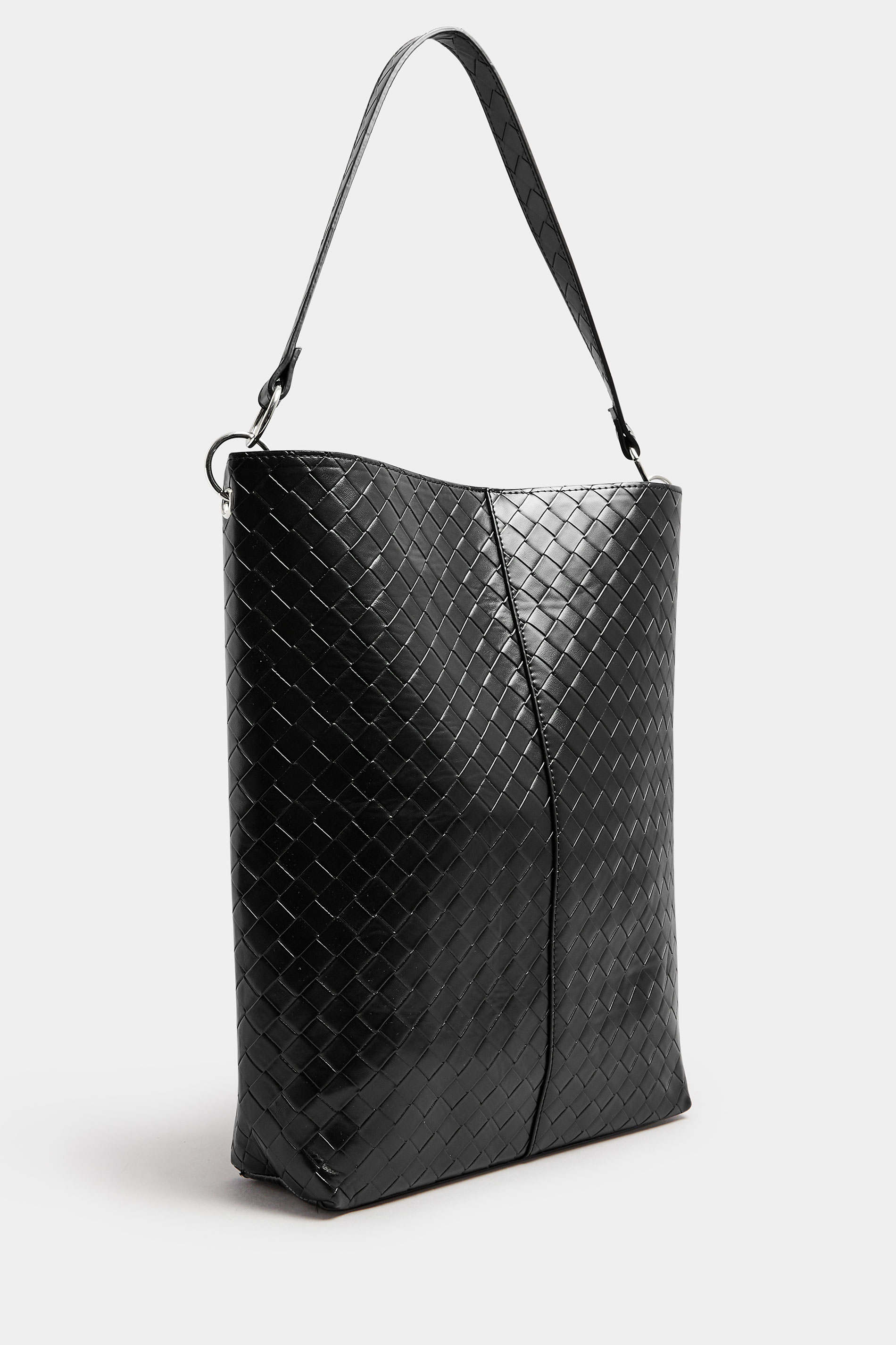 Black Faux Leather Woven Shoulder Bag | Yours Clothing 2